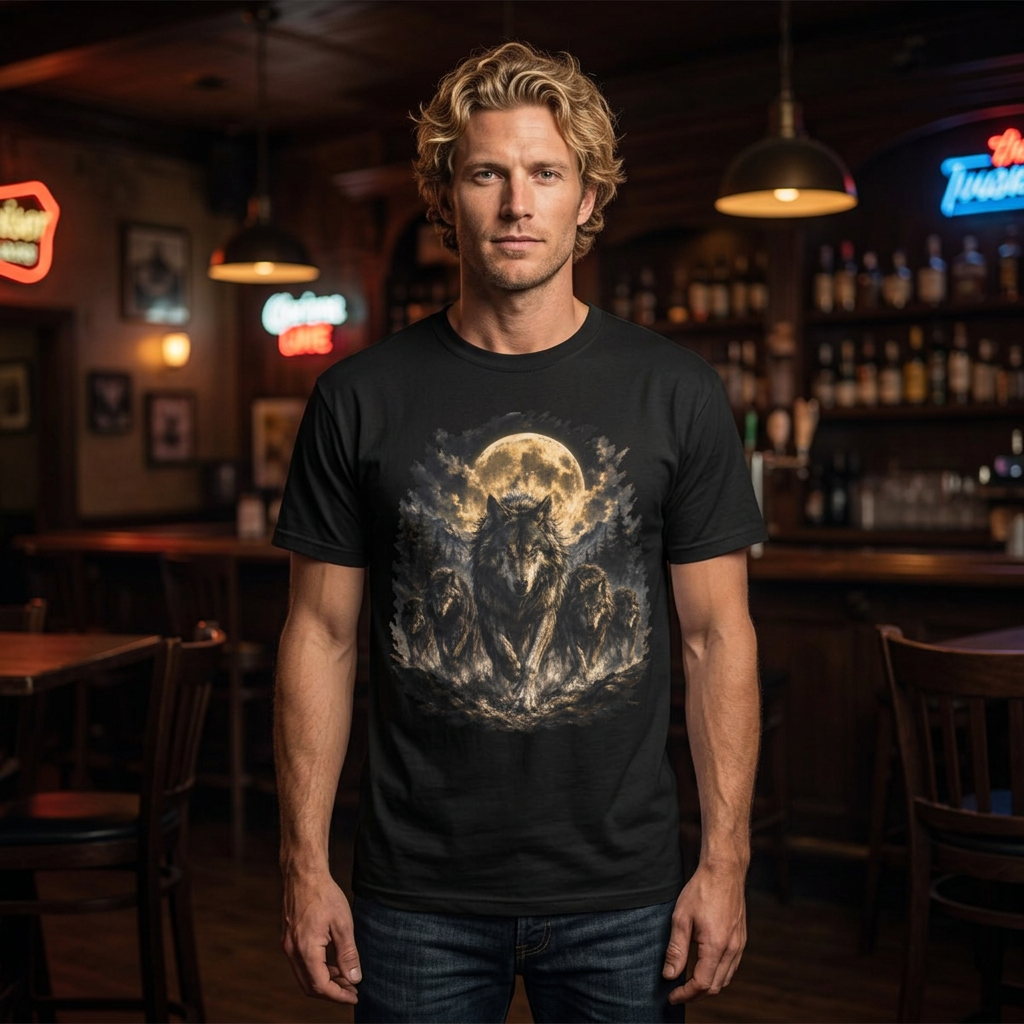 Wolf Pack Mystical Moon T-Shirt — Vintage Moonlit Forest Graphic Tee