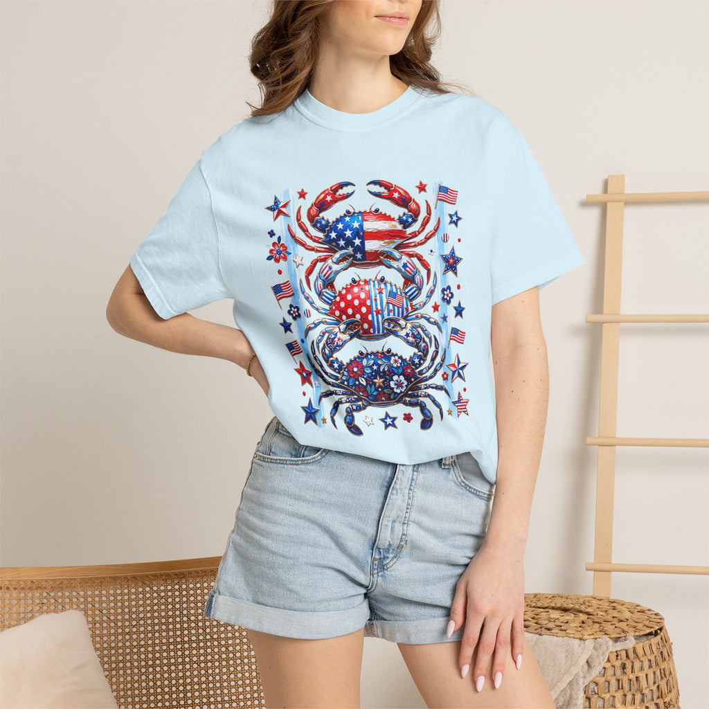 Patriotic Crab T-Shirt — Red White Blue Fourth of July Tee - Faux Brushstroke Graphic Tee - Midnight Eye, LLC