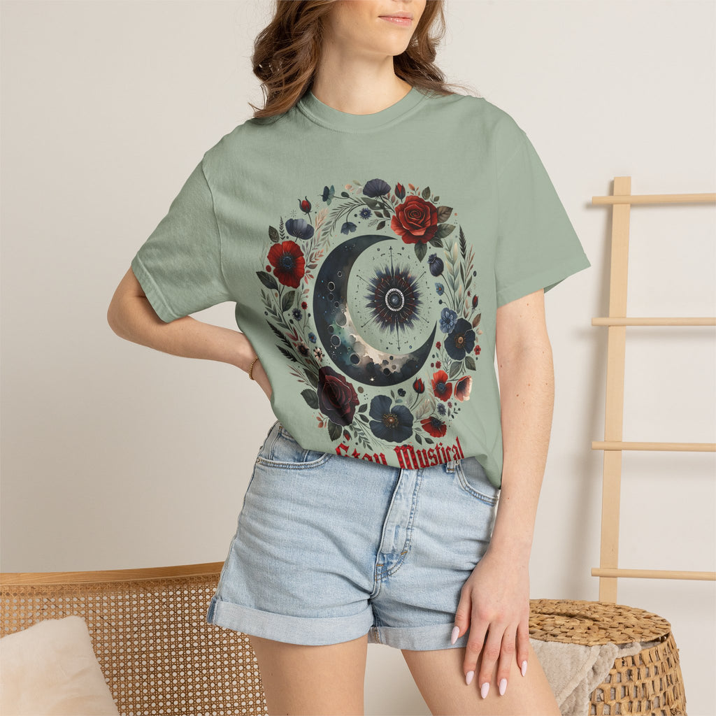 Mystical Moon T-Shirt — “Stay Mystical” Floral Crescent Tee - Dark Aesthetic T-Shirt, Mid Night Eye, LLC