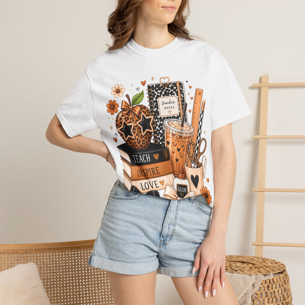 Teacher Life T‑Shirt — Teach Inspire Love Fall Apple & Coffee Graphic Tee