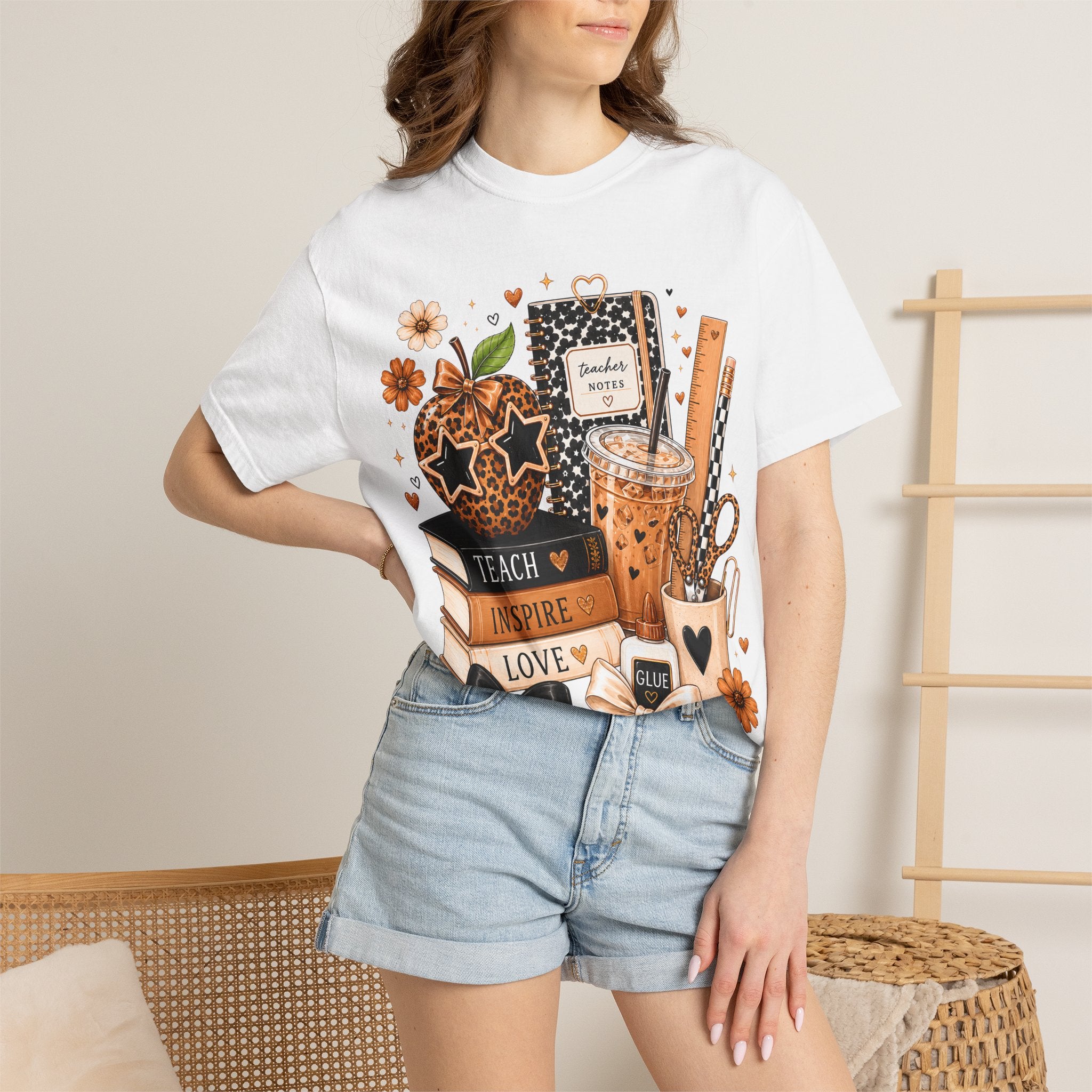 Teacher Life T‑Shirt — Teach Inspire Love Fall Apple & Coffee Graphic Tee