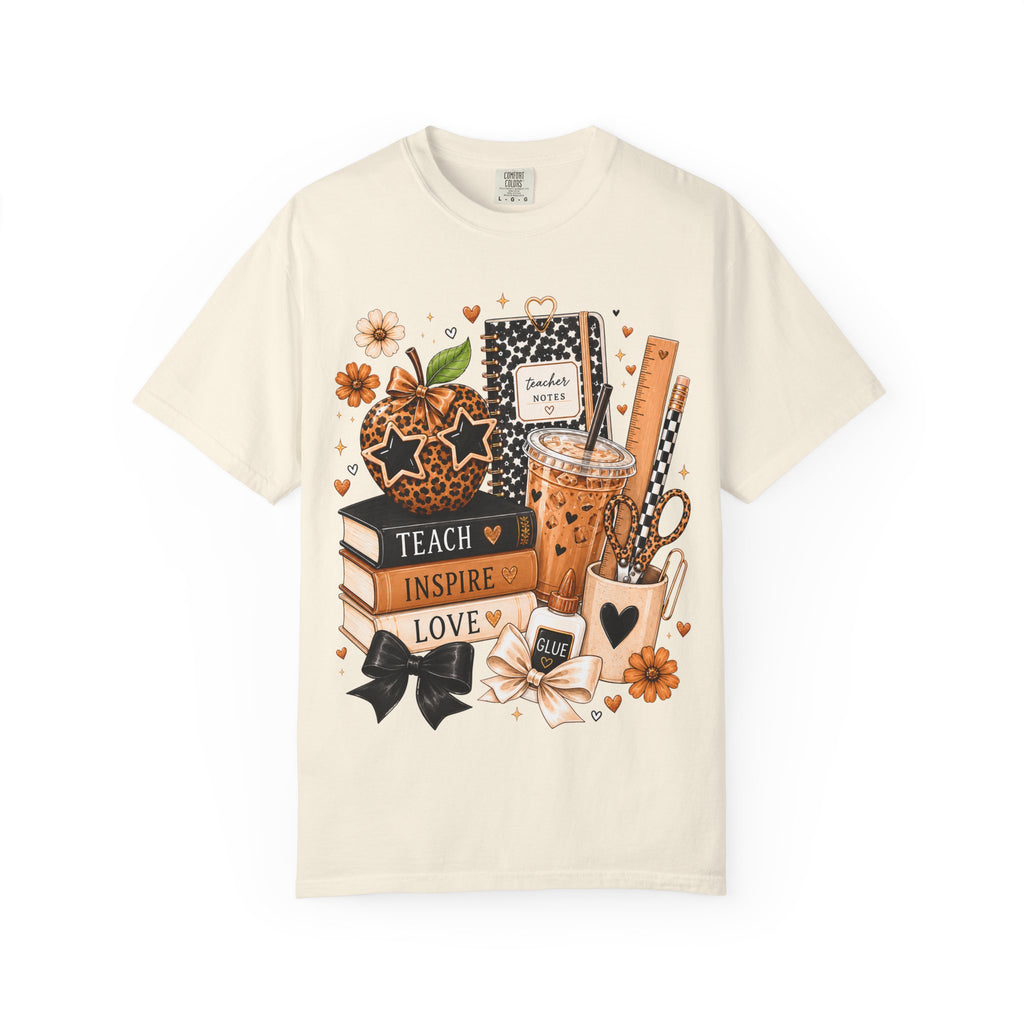 Teacher Life T‑Shirt — Teach Inspire Love Fall Apple & Coffee Graphic Tee