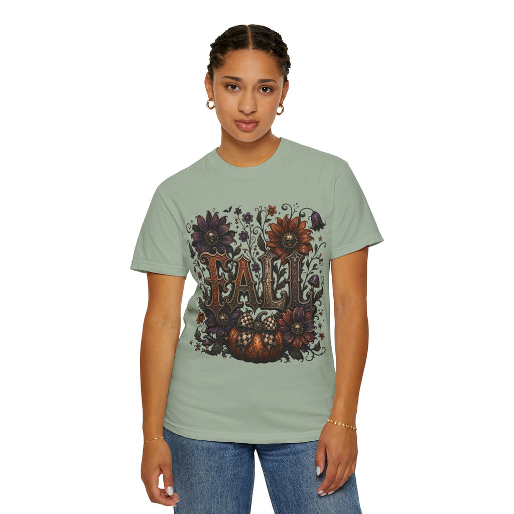 Fall Floral Pumpkin Long Sleeve Tee - Whimsical Goth Floral Fall Graphic T-Shirt. midnight Eye, LLC