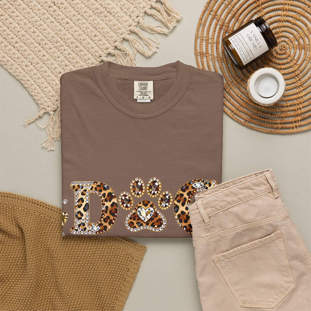Faux Diamond Print Dog Mama Leopard Paw T-Shirt — Vintage Dog Mom Tee. Midnight Eye, LLC. 