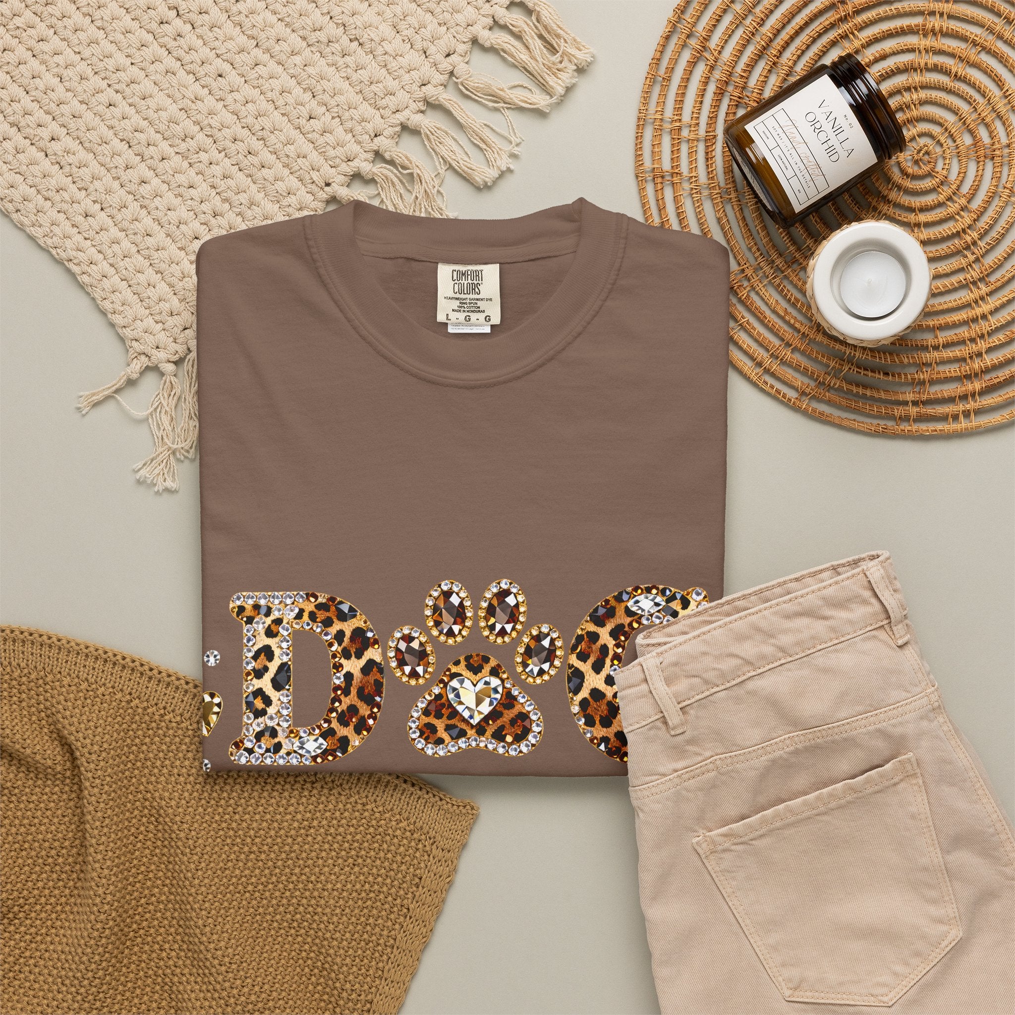 Faux Diamond Print Dog Mama Leopard Paw T-Shirt — Vintage Dog Mom Tee. Midnight Eye, LLC. 