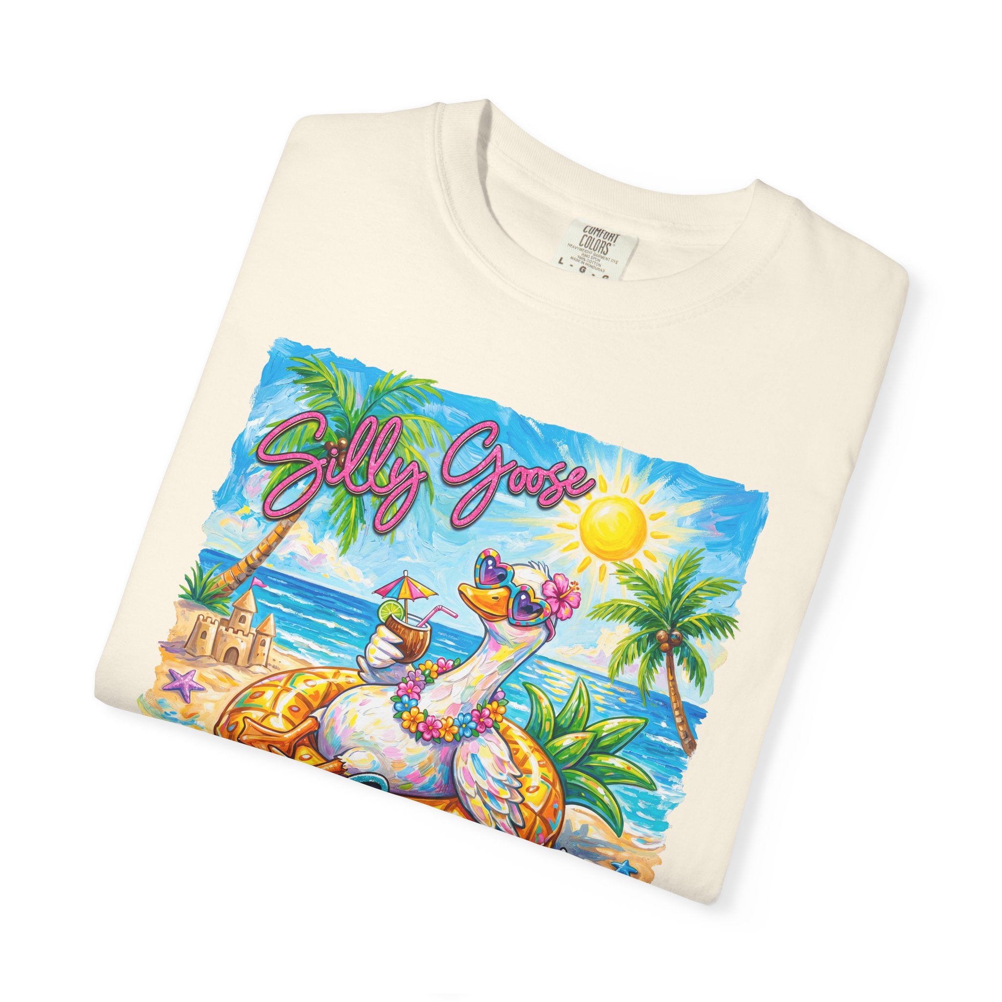 Silly Goose Summer T-Shirt - Colorful Summer Girl Tee - Beach Tee - Tropical T-Shirt - Midnight Eye, LLC