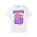 Summerween Vibes T-Shirt — Flamingo Pool Skeleton Halloween in Summer Tee - Midnight Eye, LLC