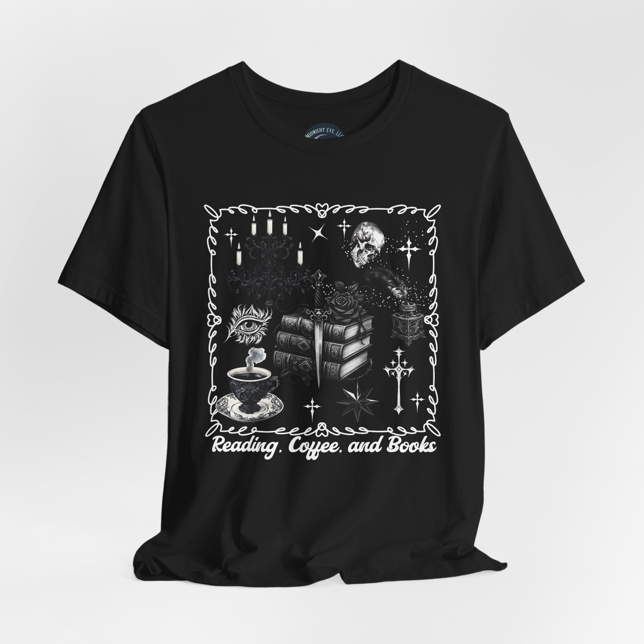 Reading, Coffee & Books T-Shirt — Cozy Gothic Booklover Tee