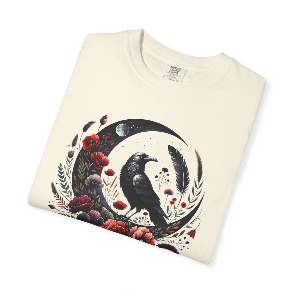 Moon Raven Floral T-Shirt — "Midnight Bloom" Graphic Tee - Mystical Moon Tee - Dark Aesthetic T-Shirt - Midnight Eye, LLC