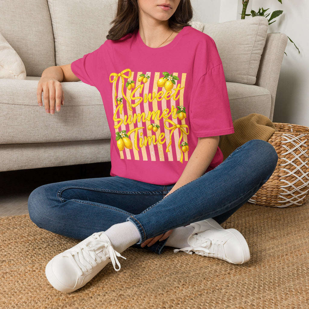 Sweet Summer Lemon Striped T-Shirt - Cute Bows Colorful Summer T-Shirt. Midnight Eye, LLC