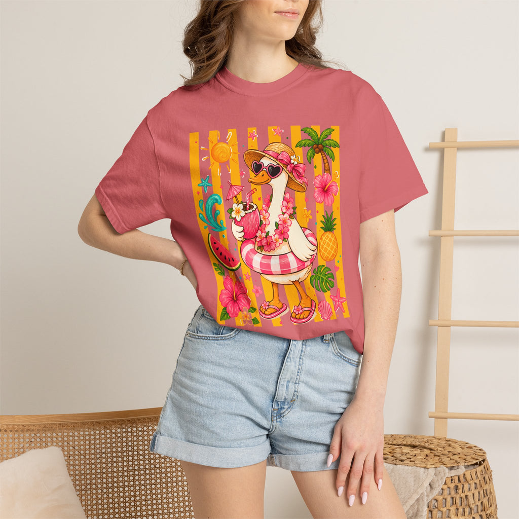 Silly Goose & Flamingo Tropical Beach Tee — Summer Vacation Shirt - Midnight Eye, LLC