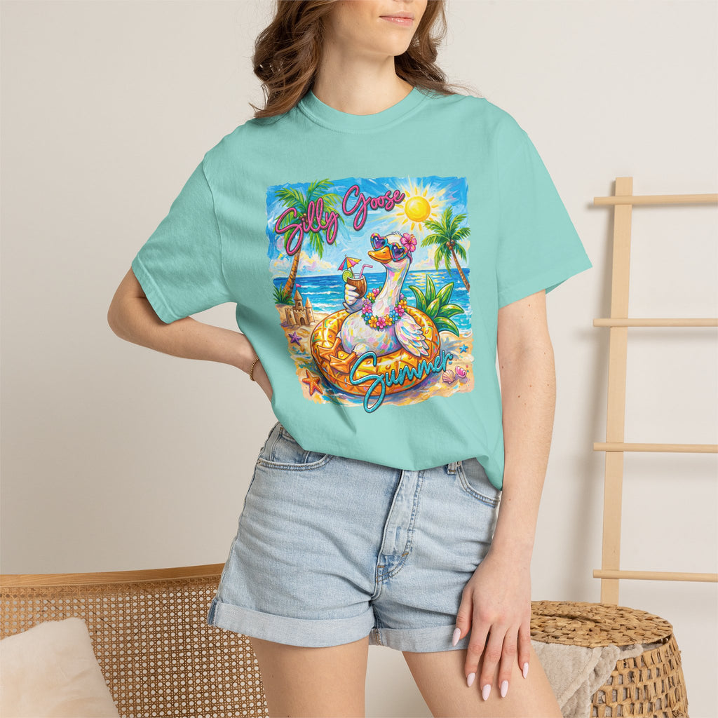 Silly Goose Summer T-Shirt - Colorful Summer Girl Tee - Beach Tee - Tropical T-Shirt - Midnight Eye, LLC