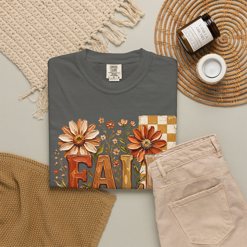 Fall Floral Pumpkin T-Shirt — Rustic Autumn Graphic Tee. Midnight Eye, LLC
