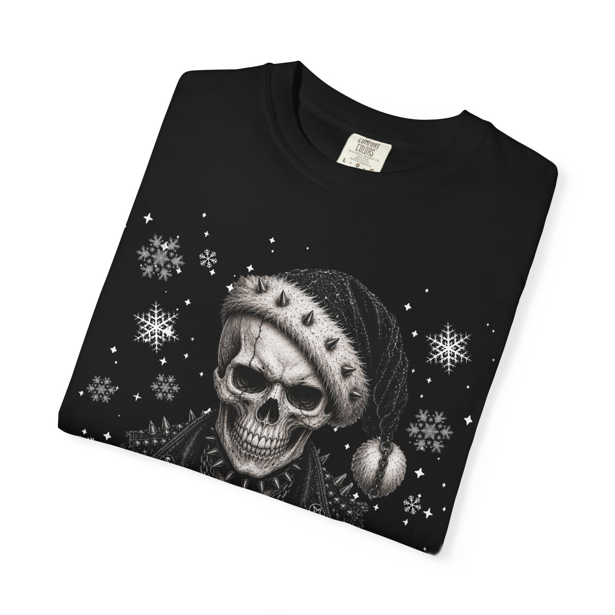 Skull with Santa Hat “Always Naughty” T-Shirt - Alternative & Gothic Christmas Tee