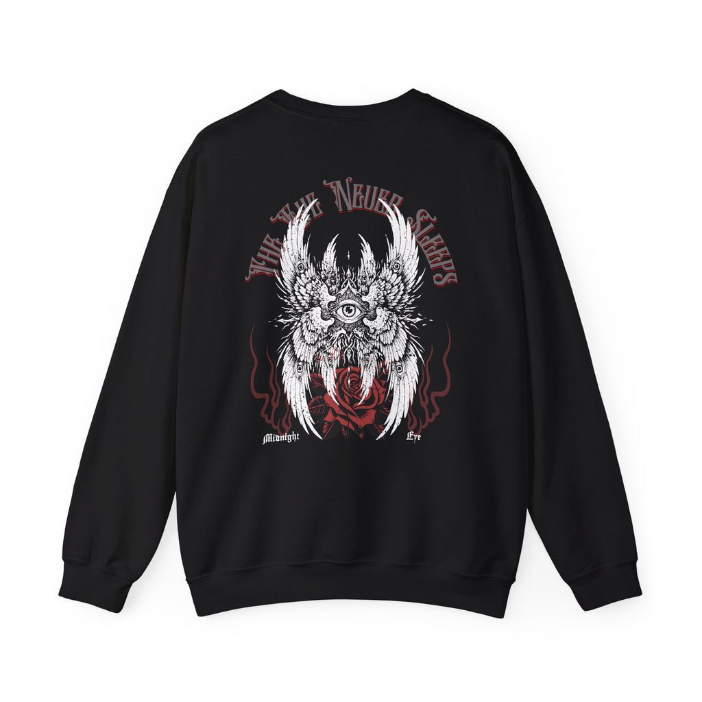 Gothic Winged Eye & Rose Graphic Sweatshirt - Rose and Wings Sweatshirt - Occult and Dark Aesthetic - Midnight Eye, LLC
