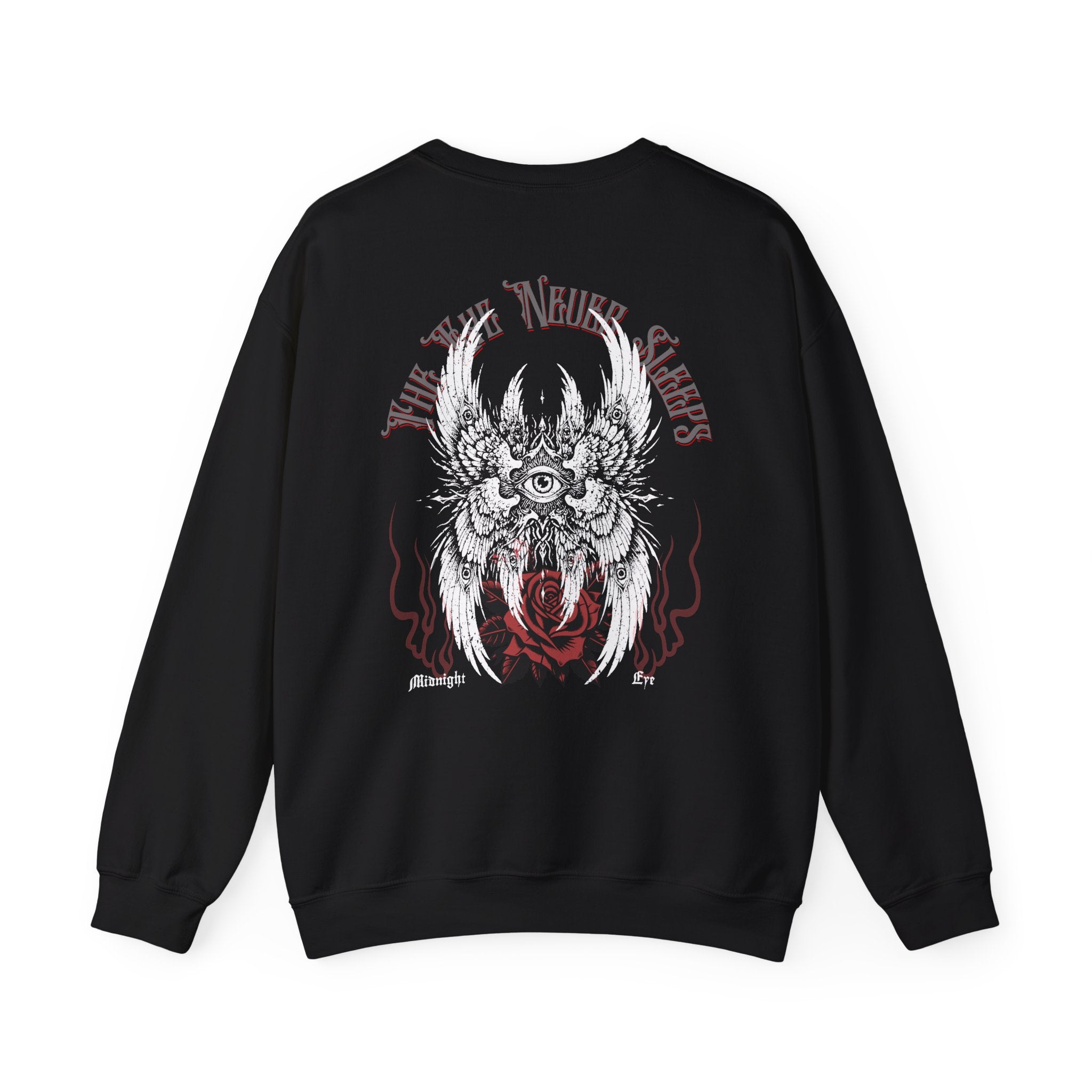 Gothic Winged Eye & Rose Graphic Sweatshirt - Rose and Wings Sweatshirt - Occult and Dark Aesthetic - Midnight Eye, LLC