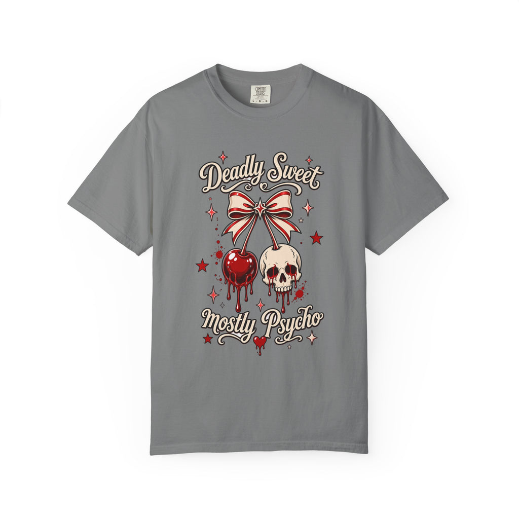 Deadly Sweet Mostly Psycho Graphic T-Shirt - Retro Tee. Midnight Eye, LLC