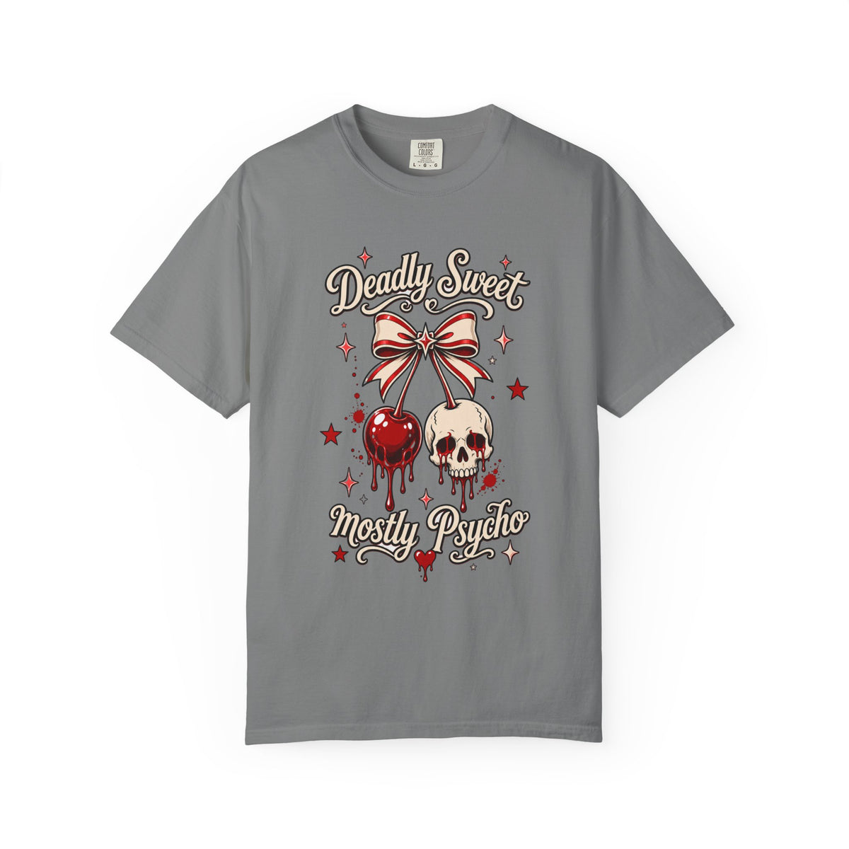 Deadly Sweet Mostly Psycho Graphic T-Shirt - Retro Tee. Midnight Eye, LLC