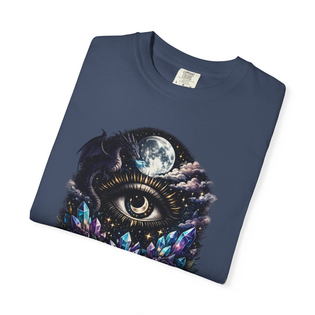 Mystic Third Eye T-shirt — Celestial Moon, Crystals & Dragon Eye Graphic Tee - Dark Aesthetic Tee - Midnight Eye, LLC