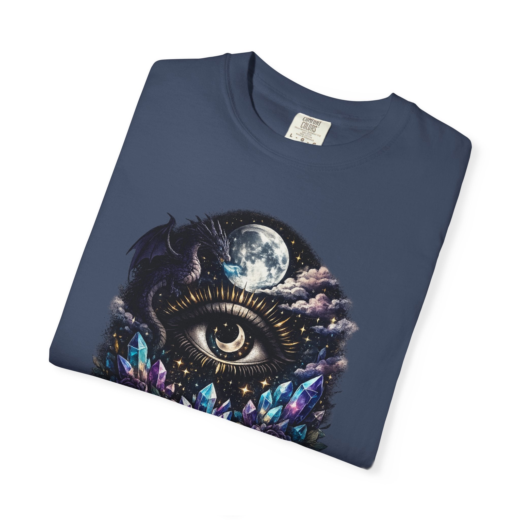 Mystic Third Eye T-shirt — Celestial Moon, Crystals & Dragon Eye Graphic Tee - Dark Aesthetic Tee - Midnight Eye, LLC