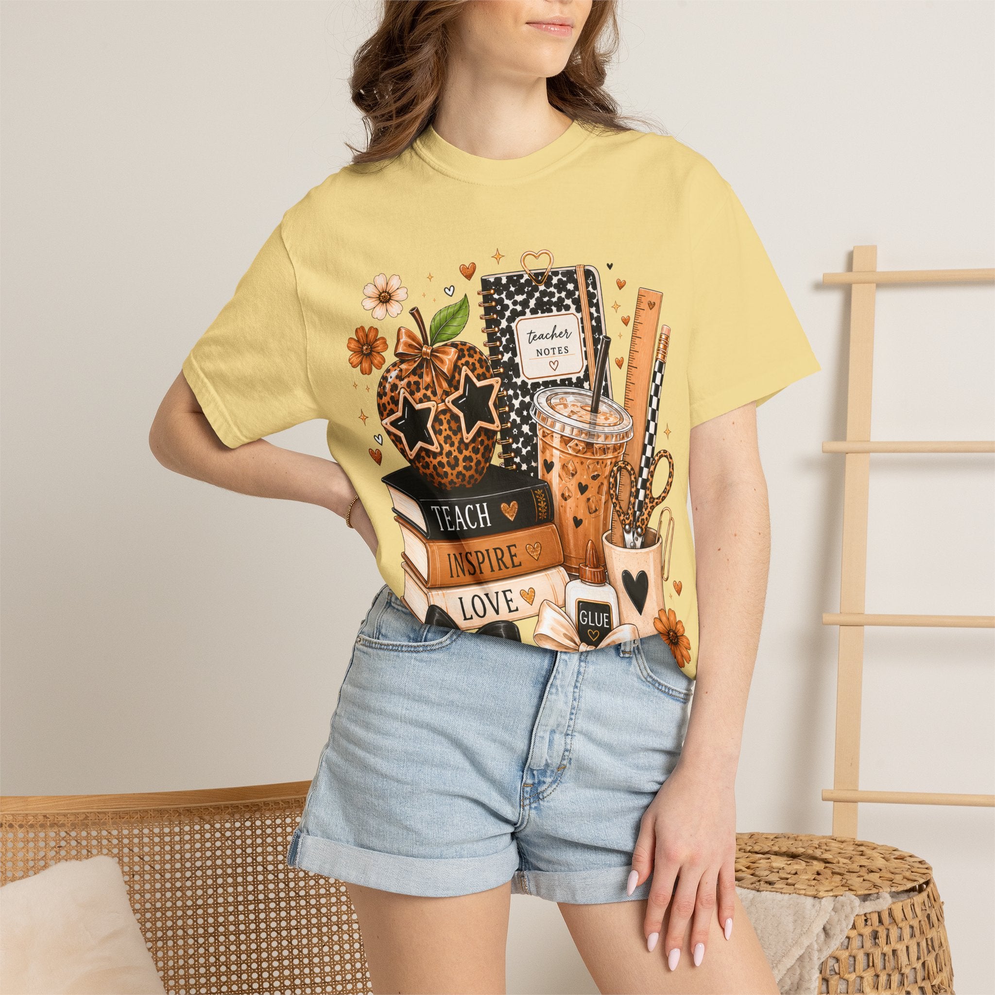 Teacher Life T‑Shirt — Teach Inspire Love Fall Apple & Coffee Graphic Tee
