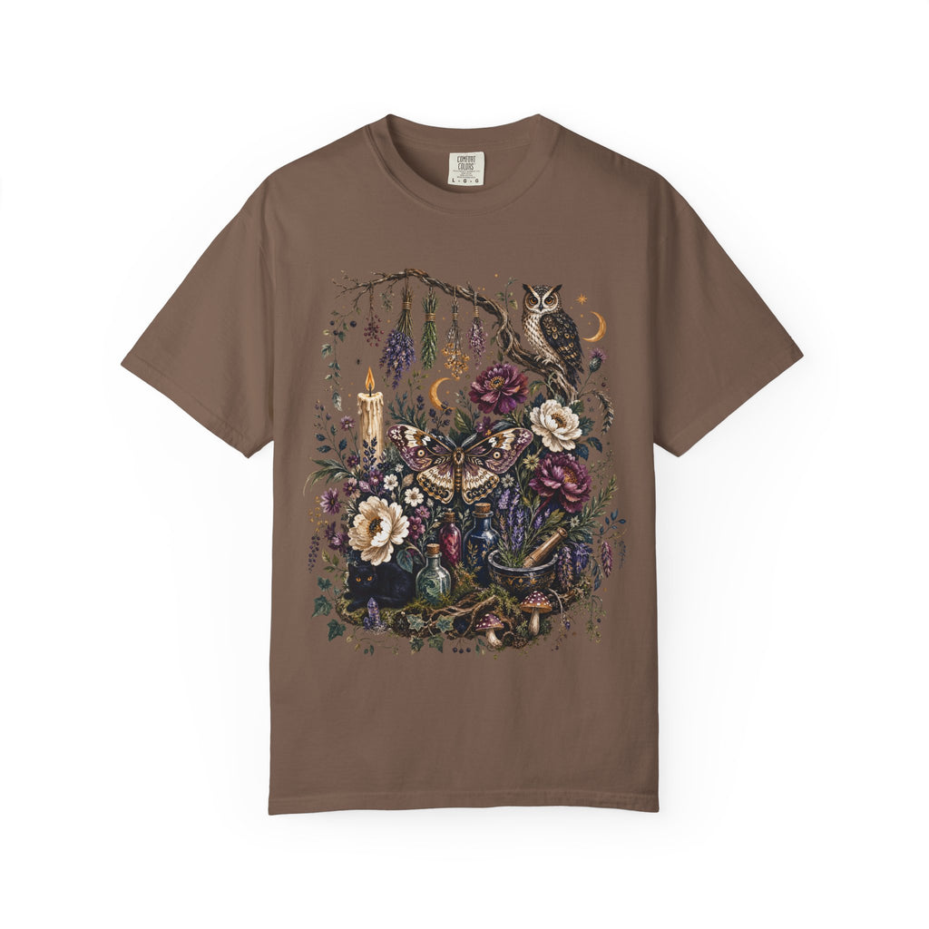 Mystical Forest Owl T-Shirt — Botanical Witchy Moonlight Art Tee, Midnight Eye, LLC