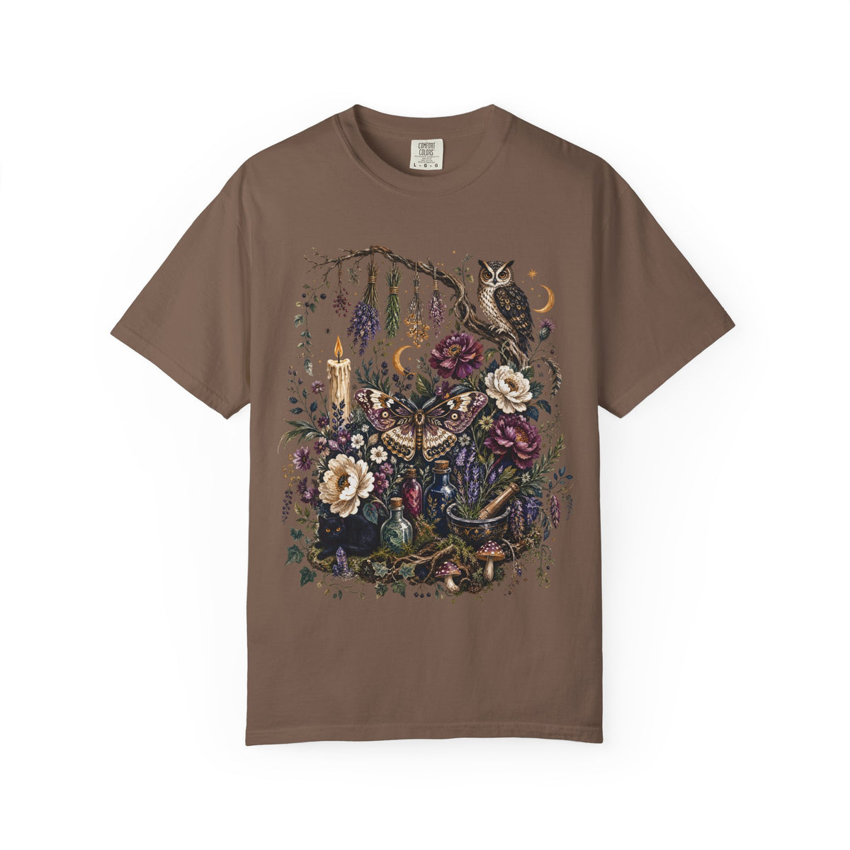Mystical Forest Owl T-Shirt — Botanical Witchy Moonlight Art Tee, Midnight Eye, LLC