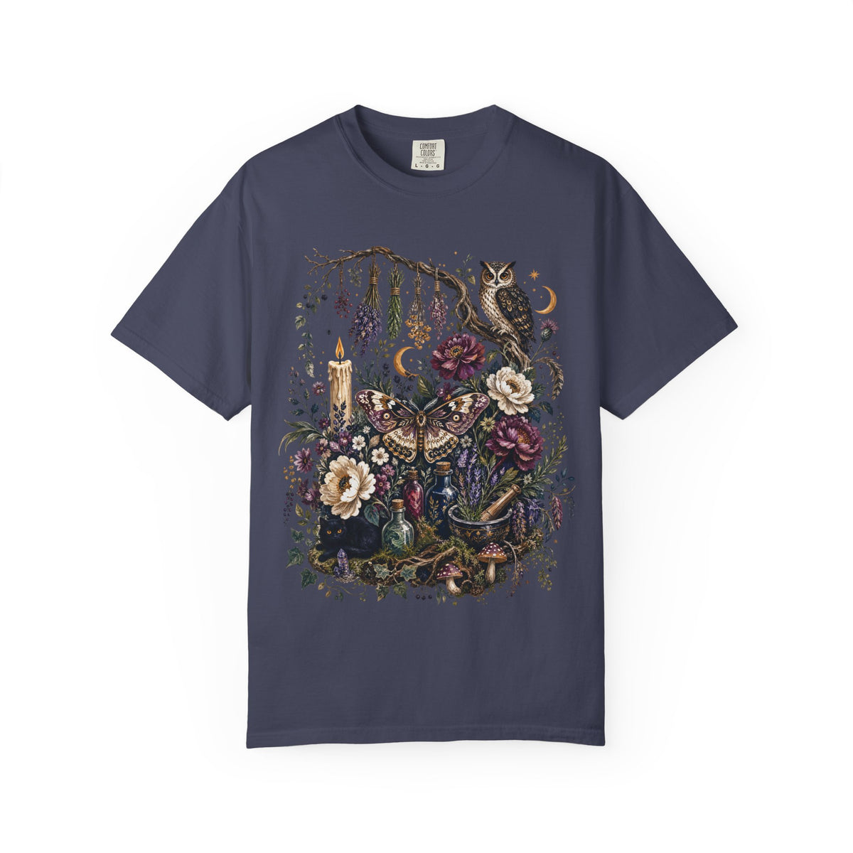 Mystical Forest Owl T-Shirt — Botanical Witchy Moonlight Art Tee, Midnight Eye, LLC