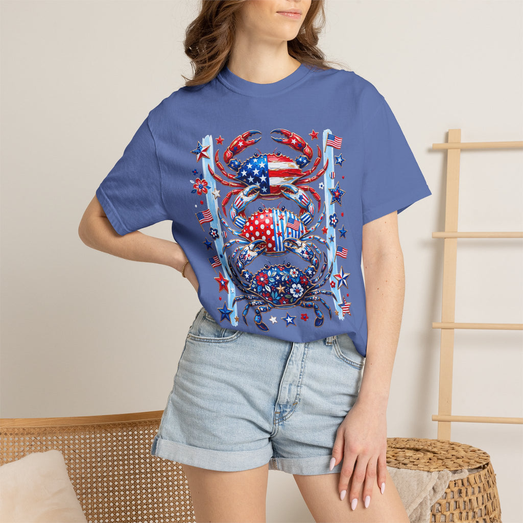 Patriotic Crab T-Shirt — Red White Blue Fourth of July Tee - Faux Brushstroke Graphic Tee