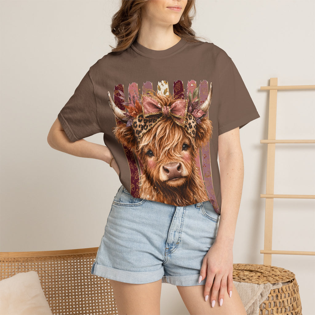 Highland Cow Floral Tee — Cute Cow Graphic T-Shirt