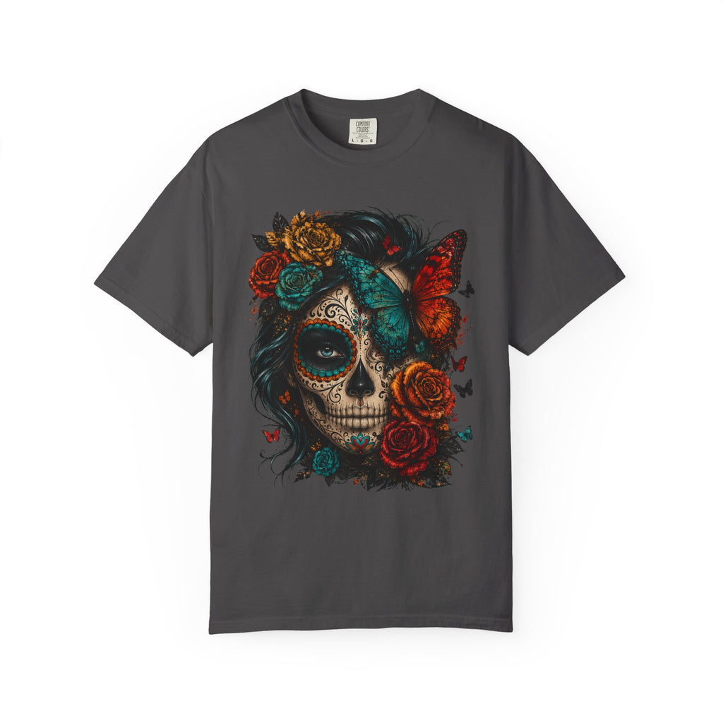 Day of the Dead Sugar Skull T-Shirt — Floral Calavera Graphic Tee. Midnight Eye, LLC.