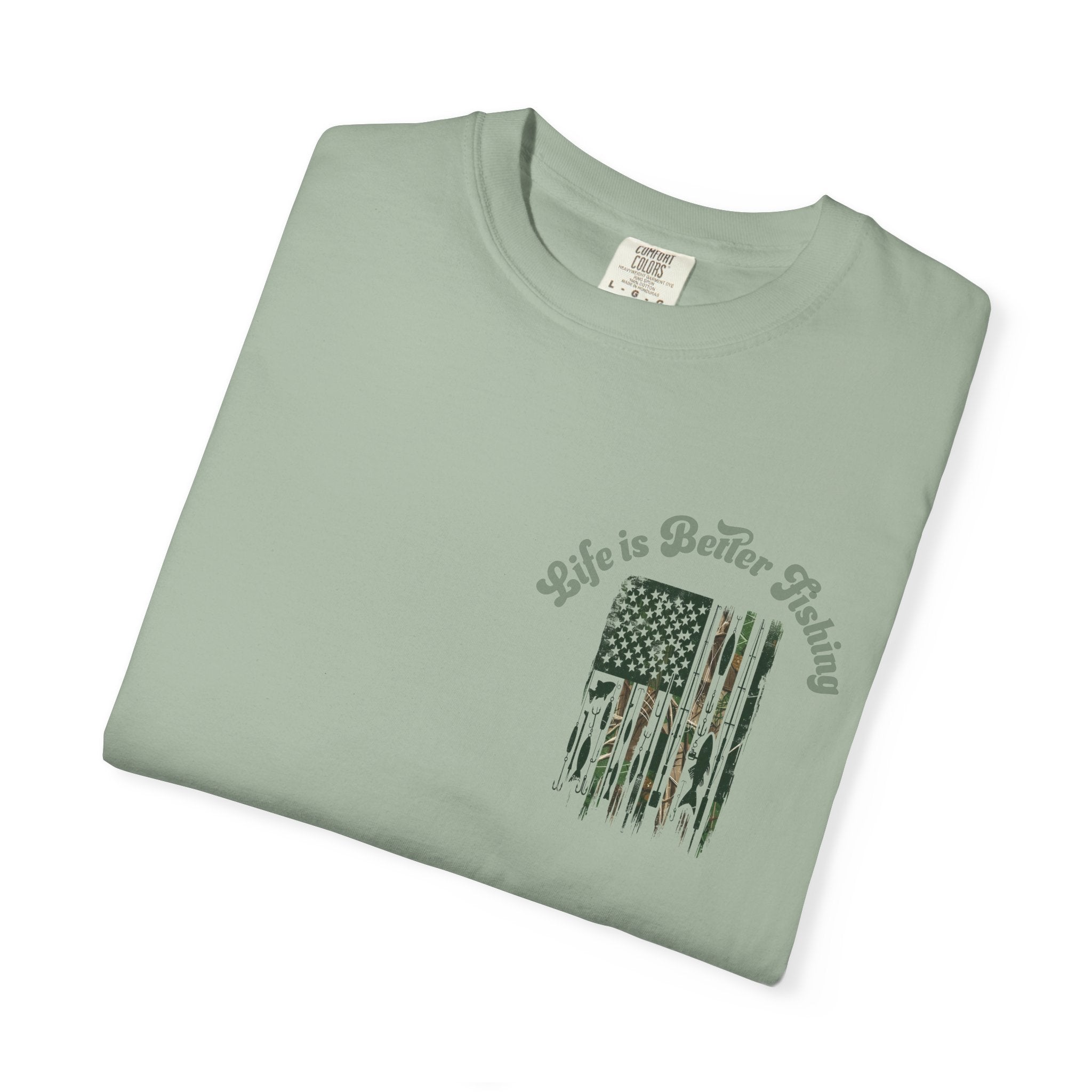 Fishing Flag T-Shirt — "Life is Better Fishing" Graphic Tee - Patriotic Tee - Father's Day T-Shirt - Midnight Eye, LLC