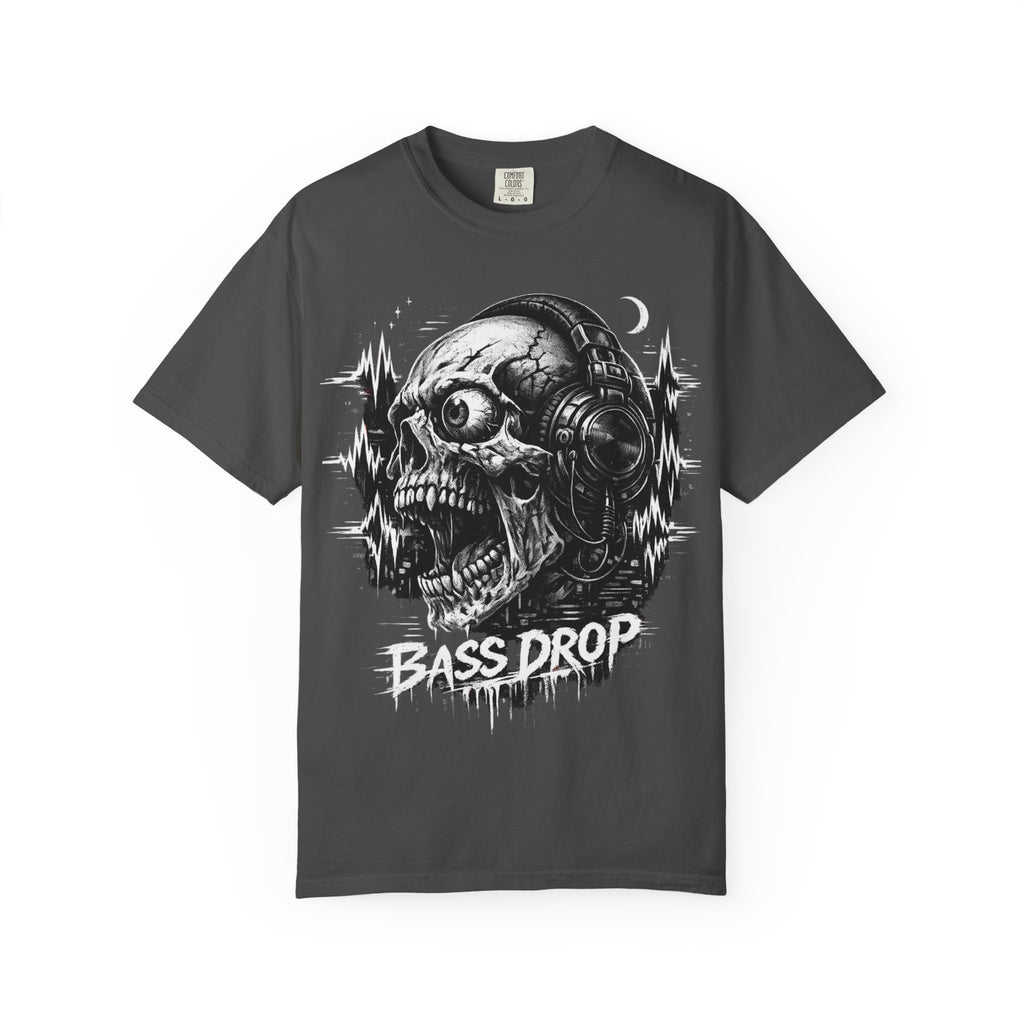 Bass Drop Skull T-Shirt — DJ Headphones Graphic Tee - Streetwear T-Shirt. Midnight Eye, LLC