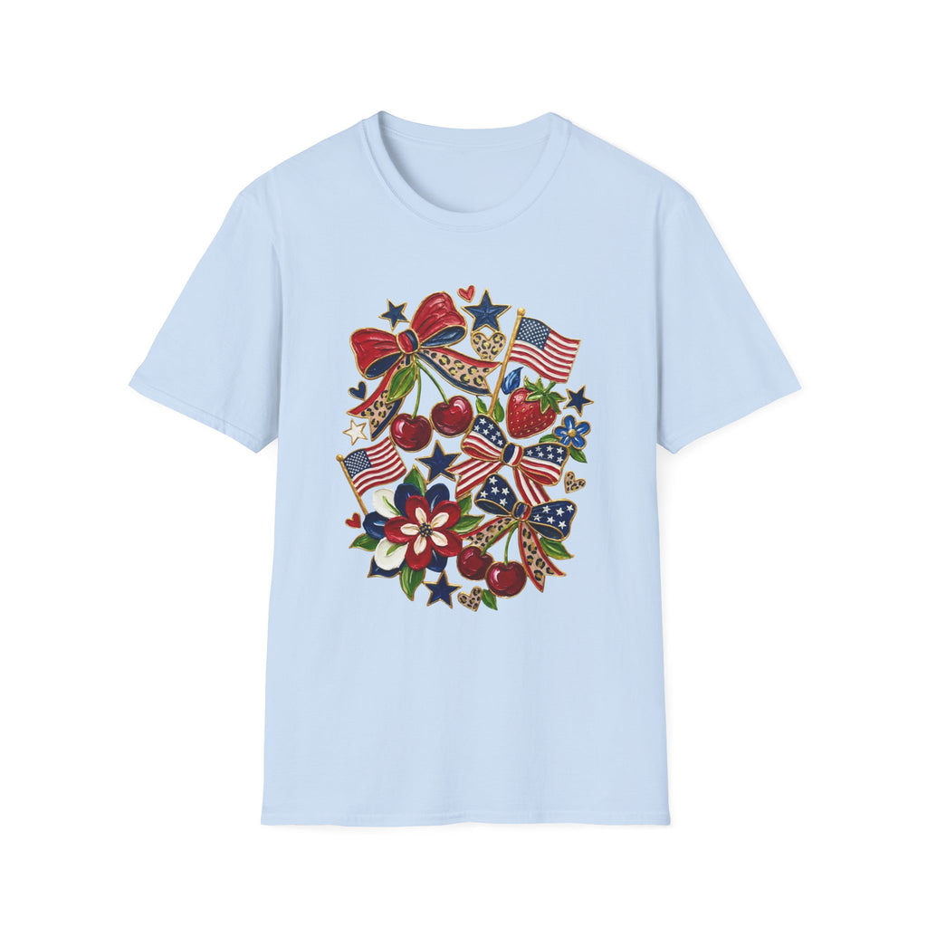Patriotic Floral Americana T-Shirt - Faux Acrylic Paint Design - 4th of July T-Shirt - Midnight Eye, LLC