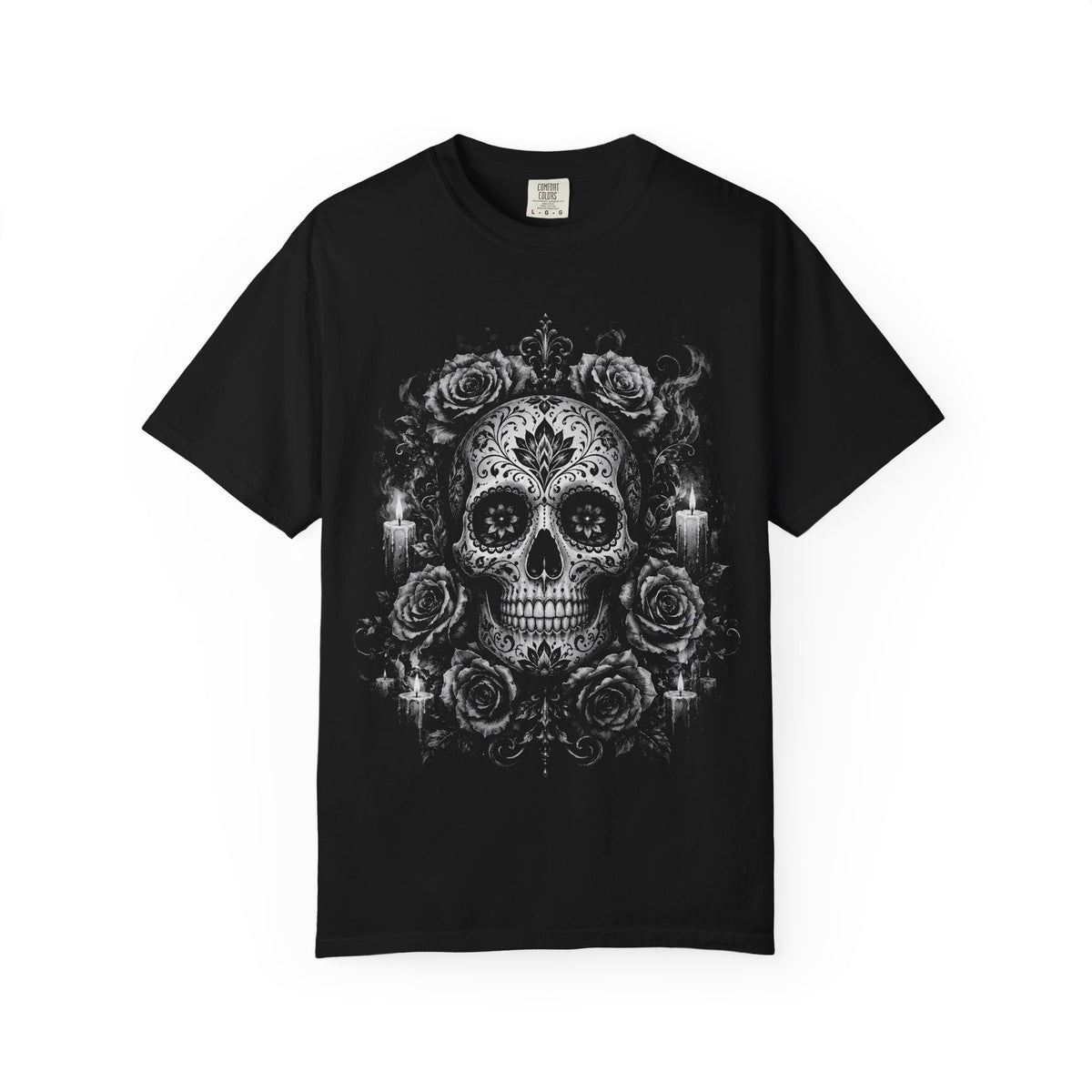 Sugar Skull & Roses T-Shirt — Gothic Day of the Dead Skull Tee. Midnight Eye, LLC