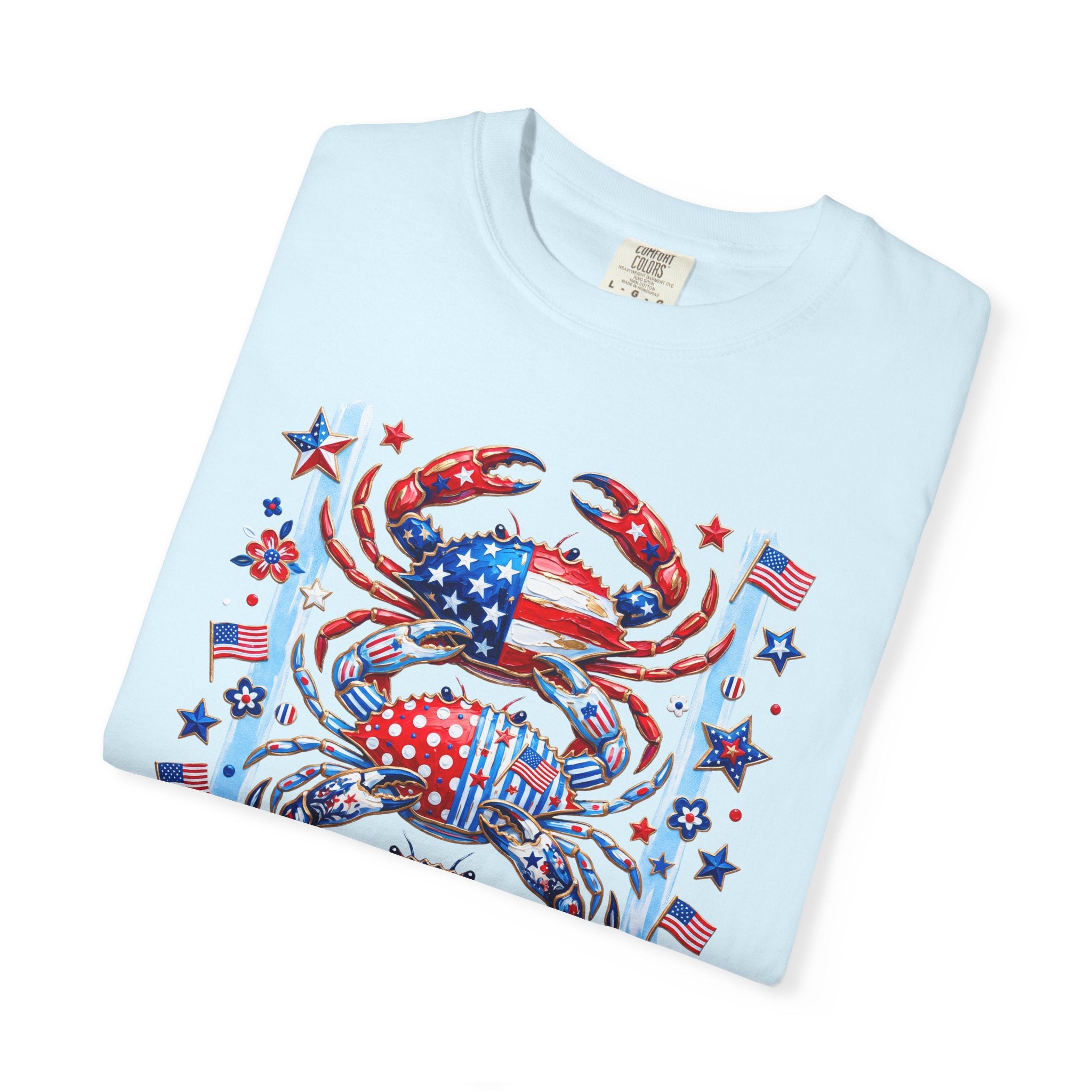Patriotic Crab T-Shirt — Red White Blue Fourth of July Tee - Faux Brushstroke Graphic Tee - Midnight Eye, LLC