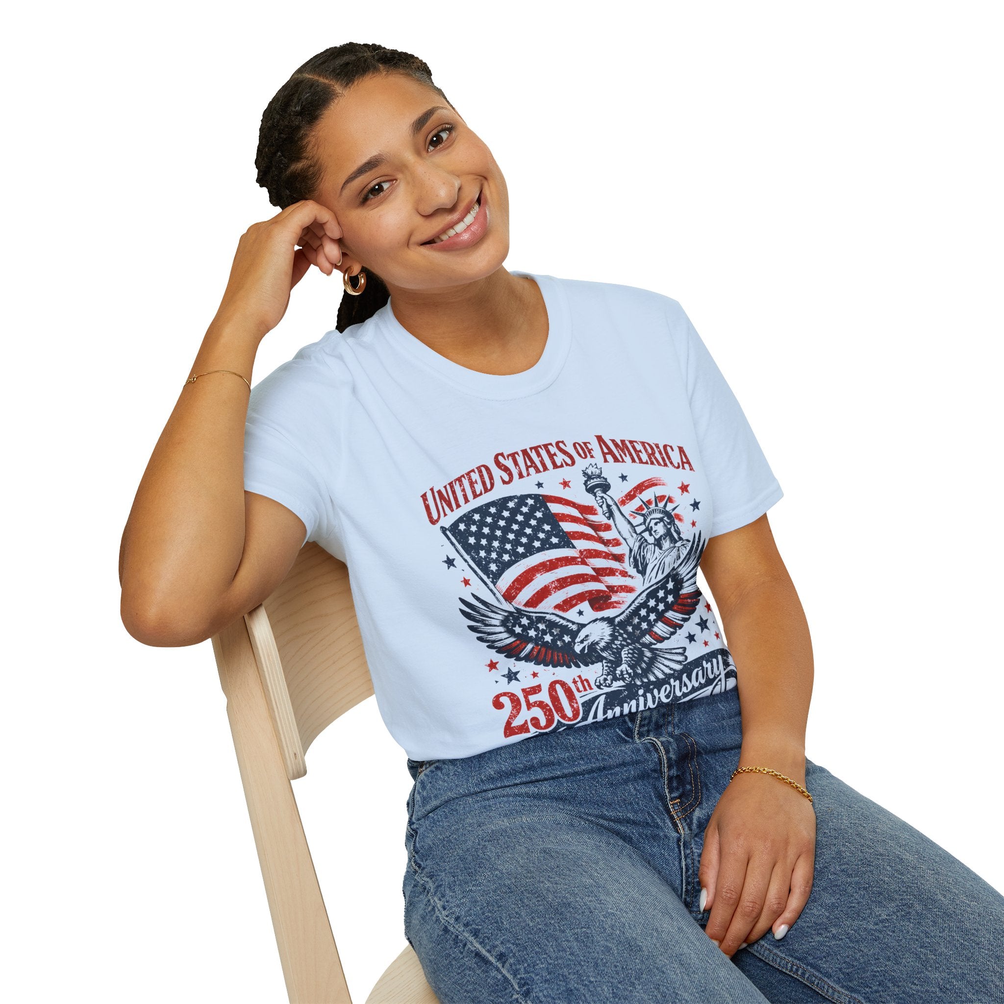 250th Anniversary USA T-Shirt – American Flag, Eagle & Statue of Liberty Patriotic Tee - Midnight Eye, LLC