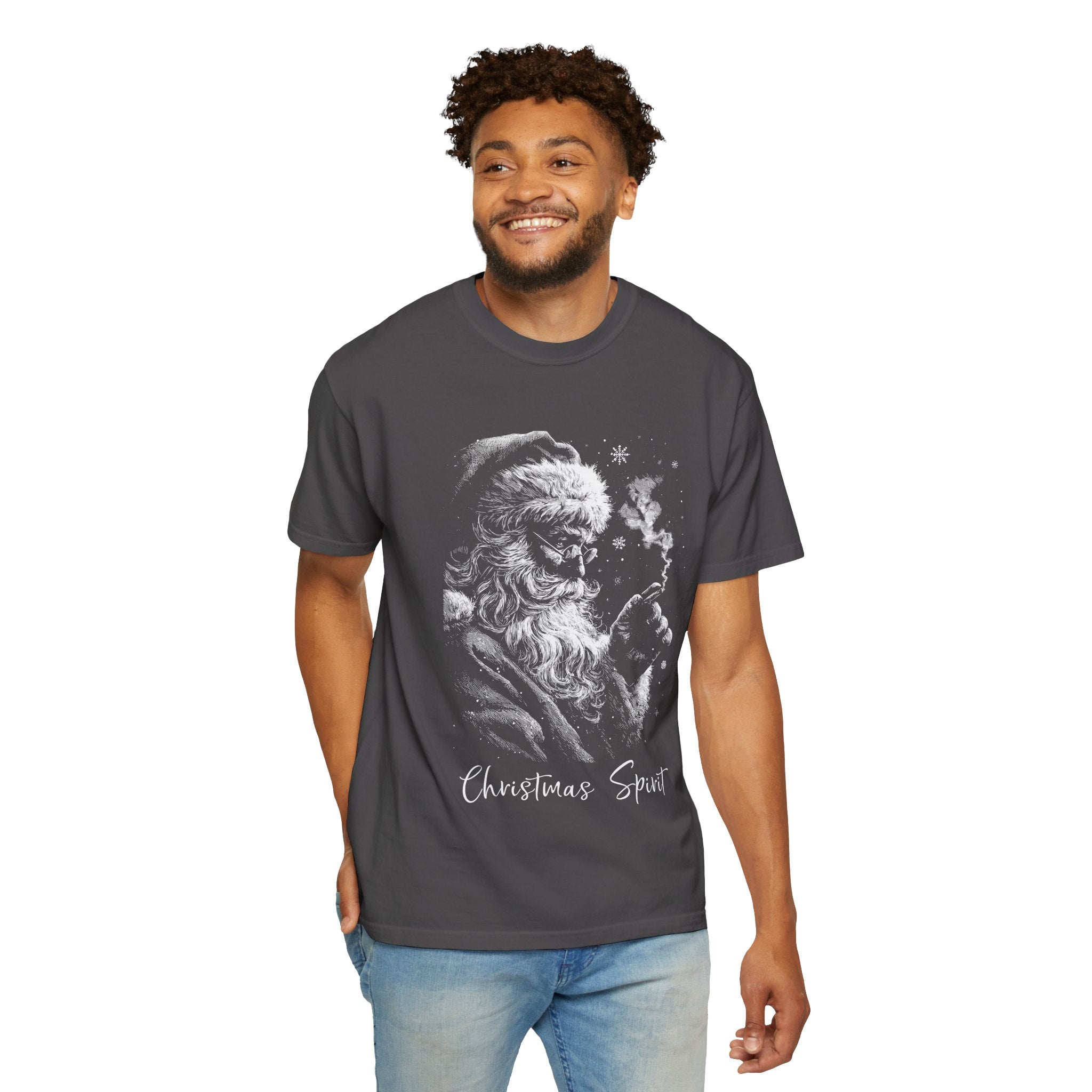 Santa Smoking Pipe T-Shirt — "Christmas Spirit" Vintage Holiday Tee