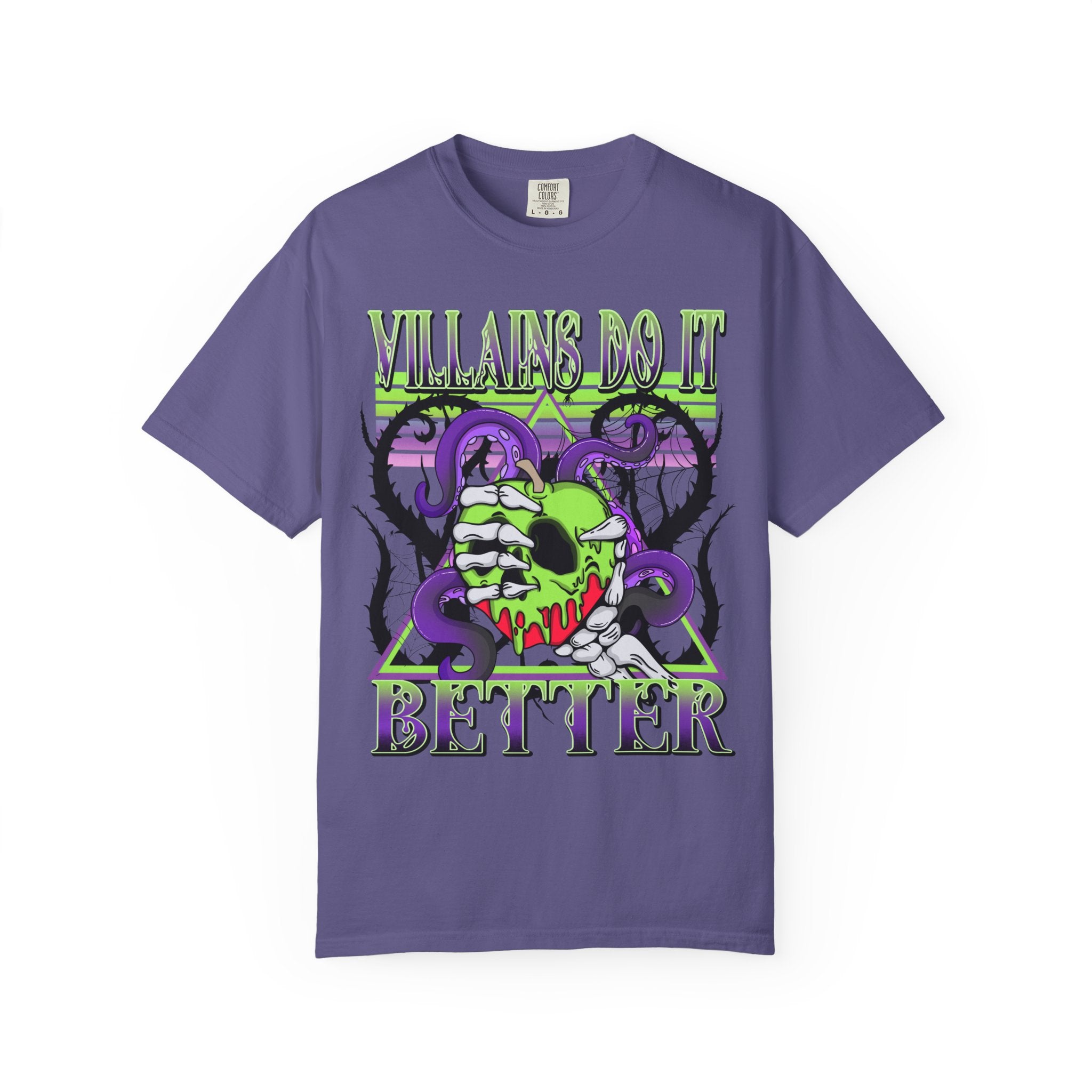 Villains Do It Better Graphic T-Shirt — Neon Monster Skull Tee. Midnight Eye, LLC