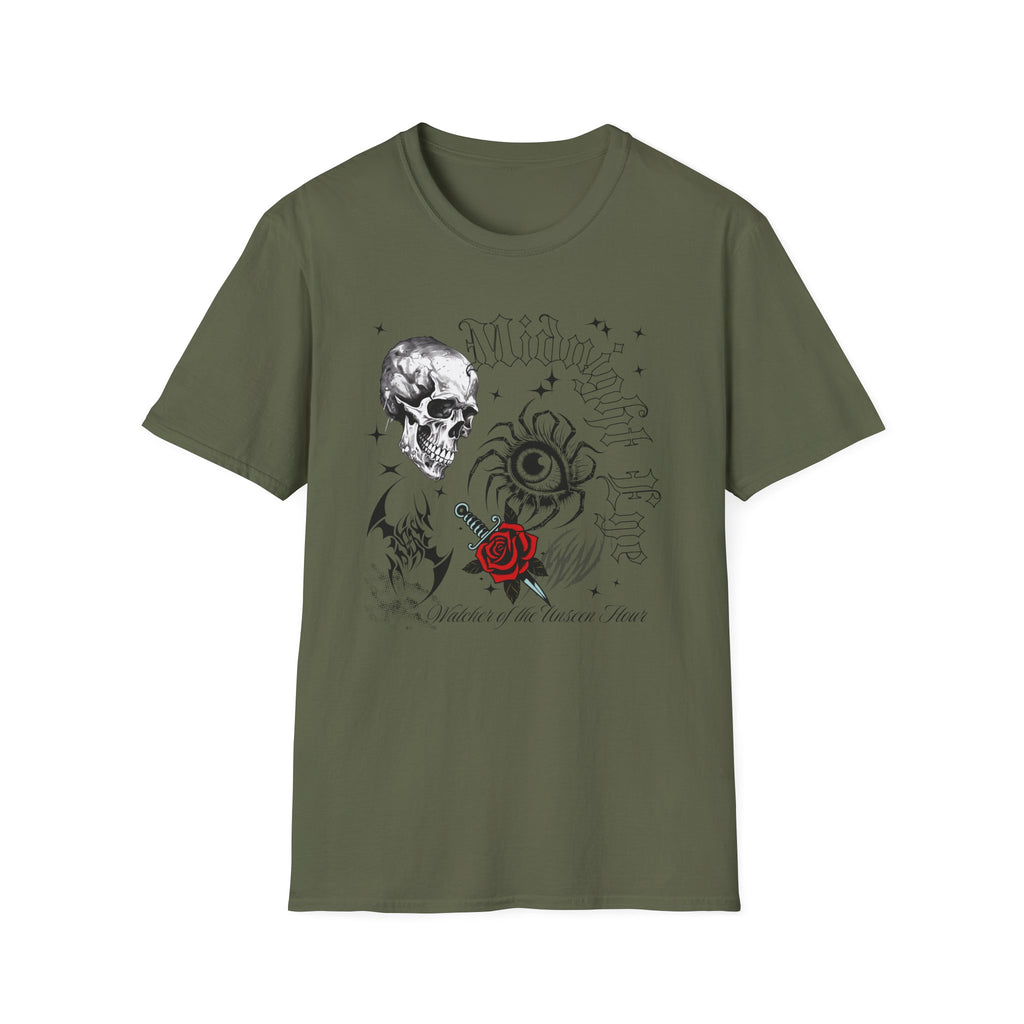 Skull & Red Rose Graphic T-Shirt – Mystic Eye, Tarot - Inspired Gothic Tee - Vintage Tee - Dark Aesthetic T-Shirt - Midnight Eye, LLC