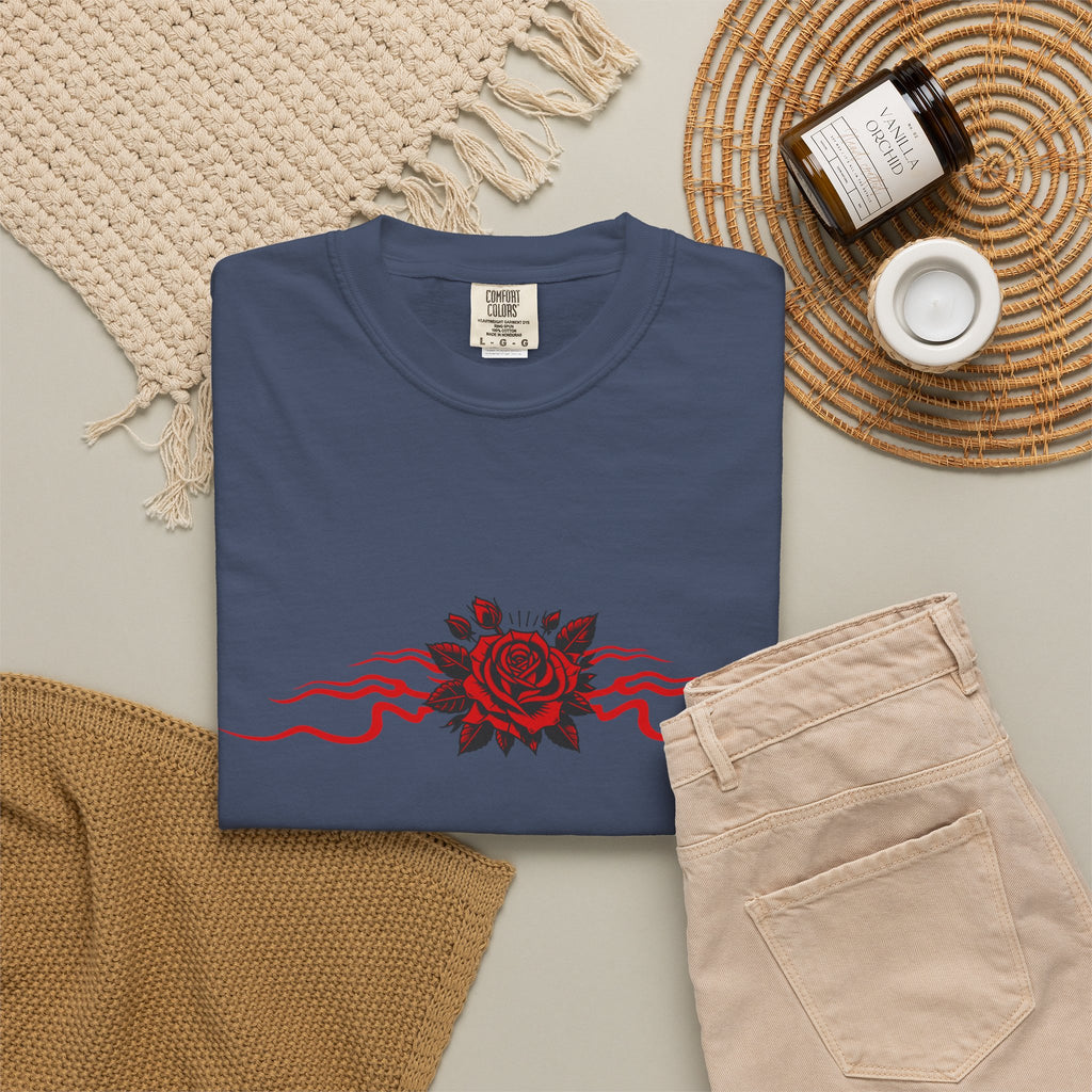 Winged-Eye Graphic Tee — Third Eye Rock Band Shirt - Streetwear Tee - Gothic Red Rose T-Shirt. Midnight Eye, LLC