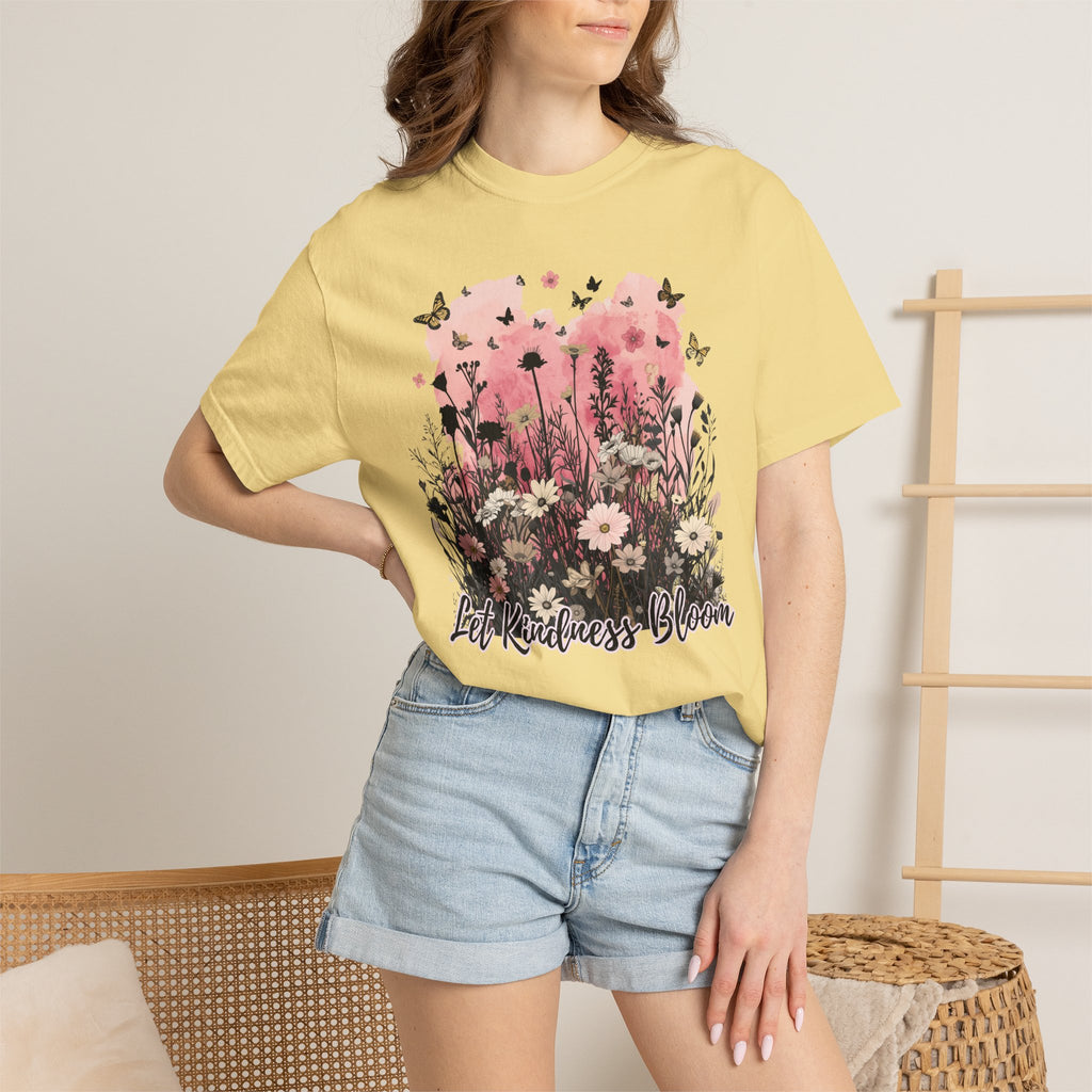 Let Kindness Bloom T-Shirt — Floral Garden Graphic Tee - Cute Motivational T-Shirt. Midnight Eye, LLC