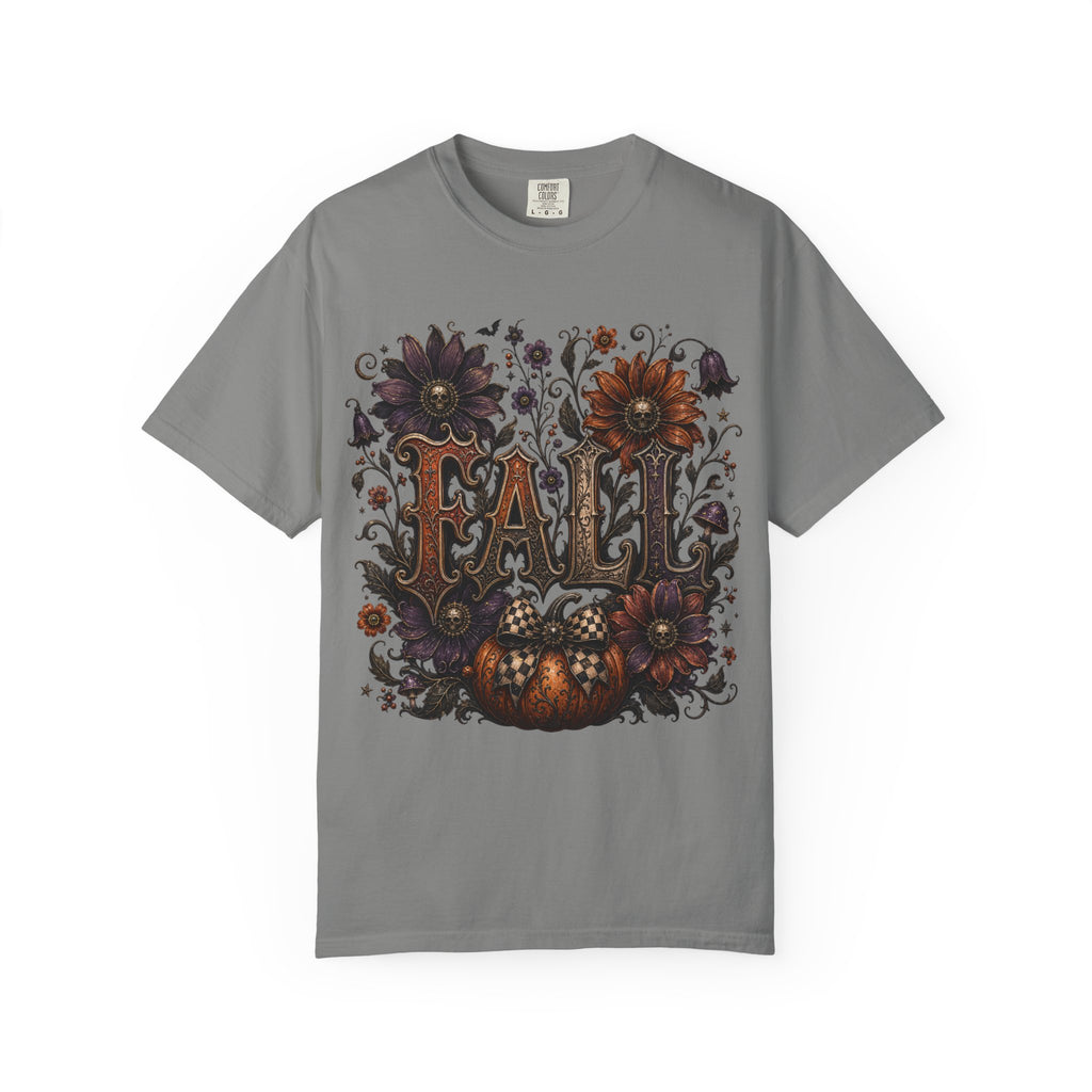 Fall Floral Pumpkin Long Sleeve Tee - Whimsical Goth Floral Fall Graphic T-Shirt. midnight Eye, LLC