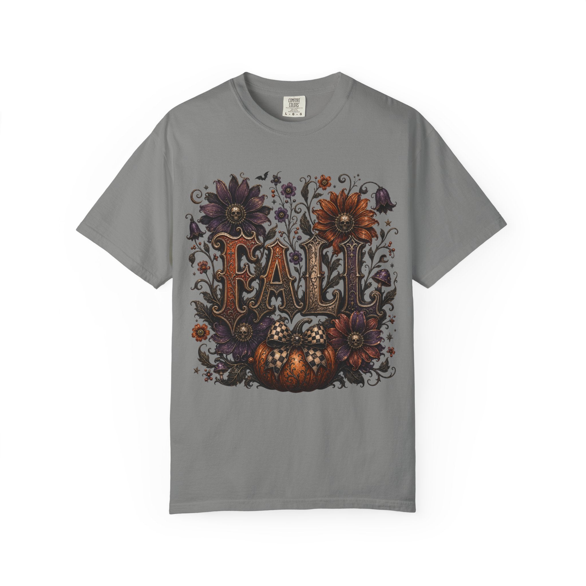 Fall Floral Pumpkin Long Sleeve Tee - Whimsical Goth Floral Fall Graphic T-Shirt. midnight Eye, LLC