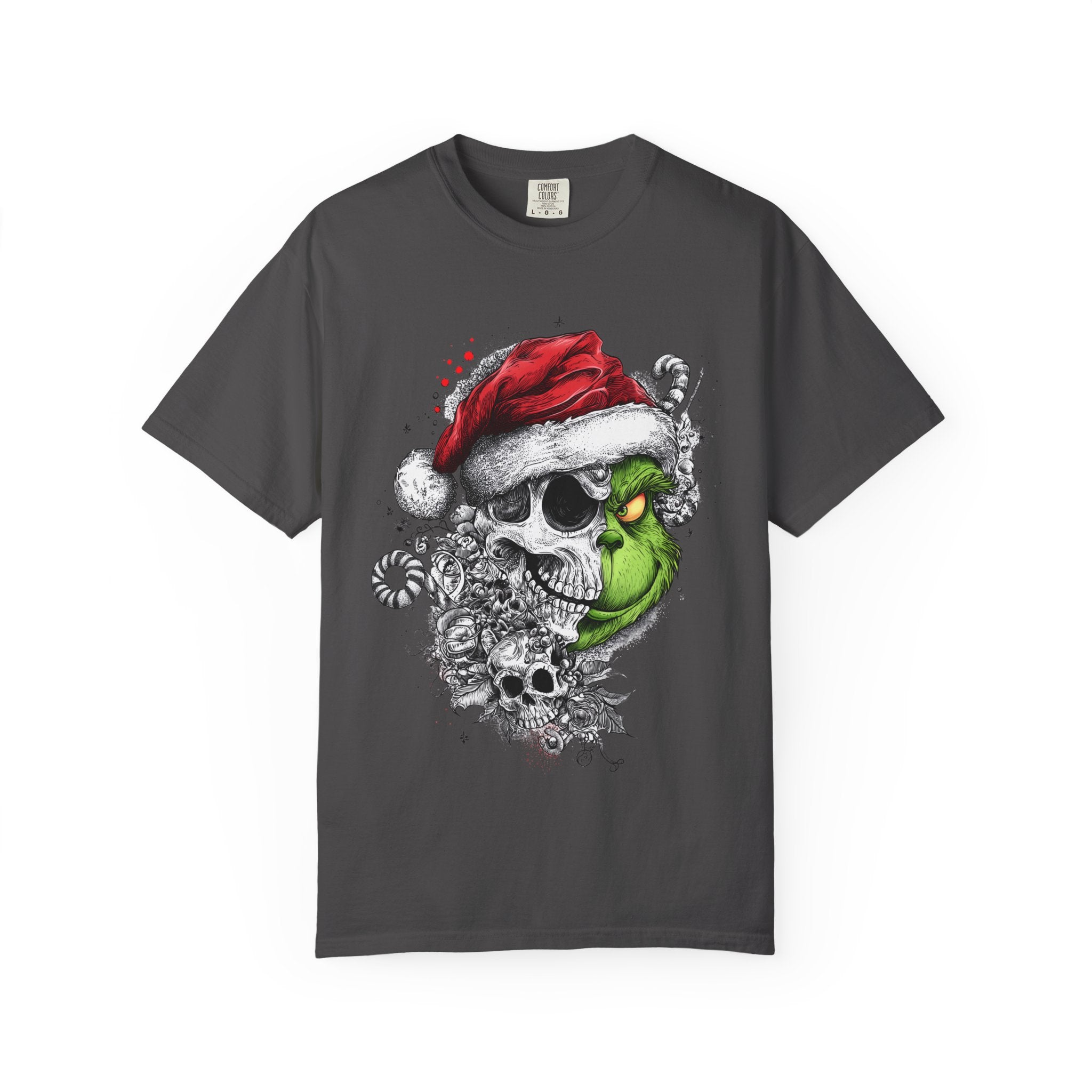 Skull & Grinch Inspired Santa T-Shirt — Edgy Gothic Christmas Graphic Tee