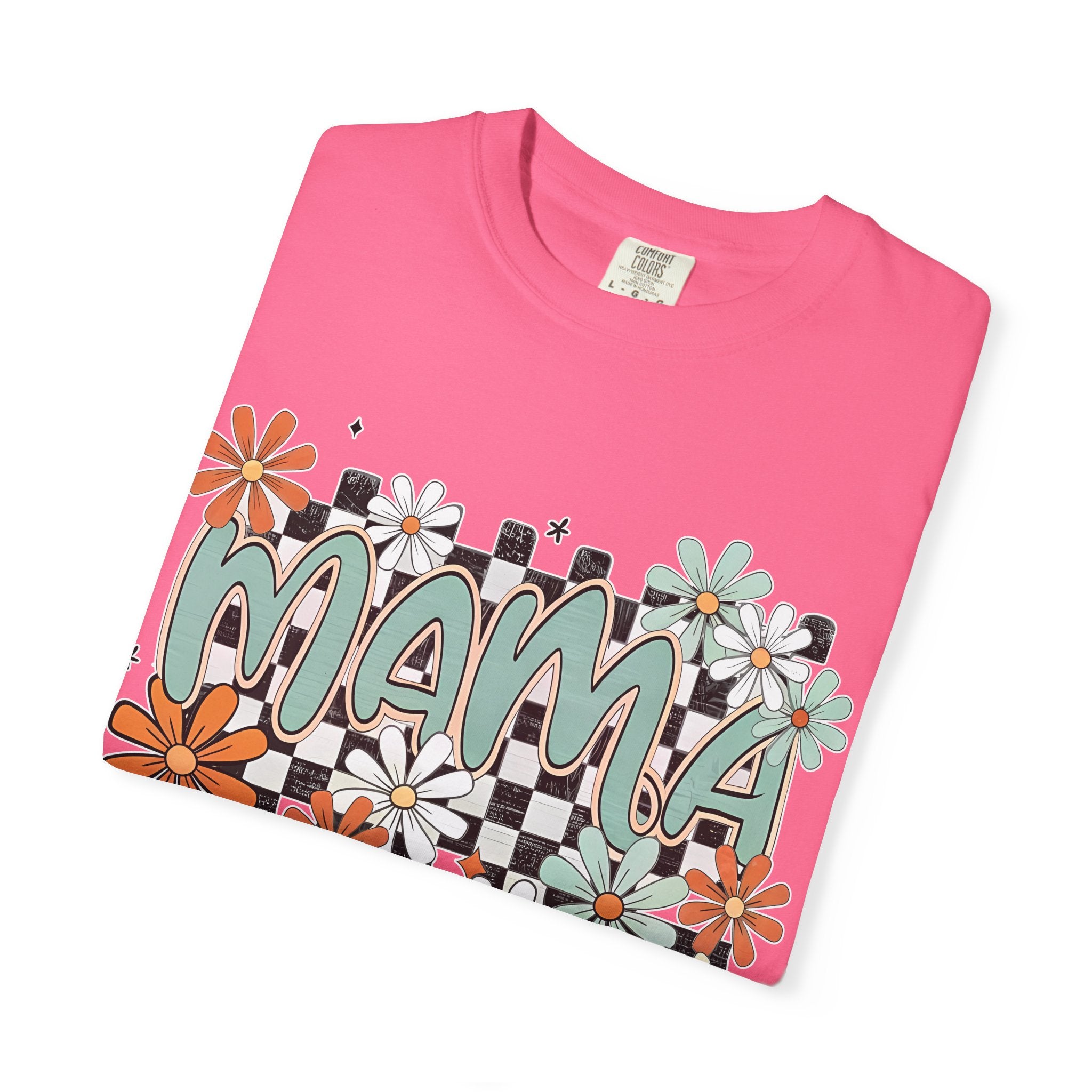 Mama Floral Graphic T-Shirt — Retro Checkerboard Mom Tee