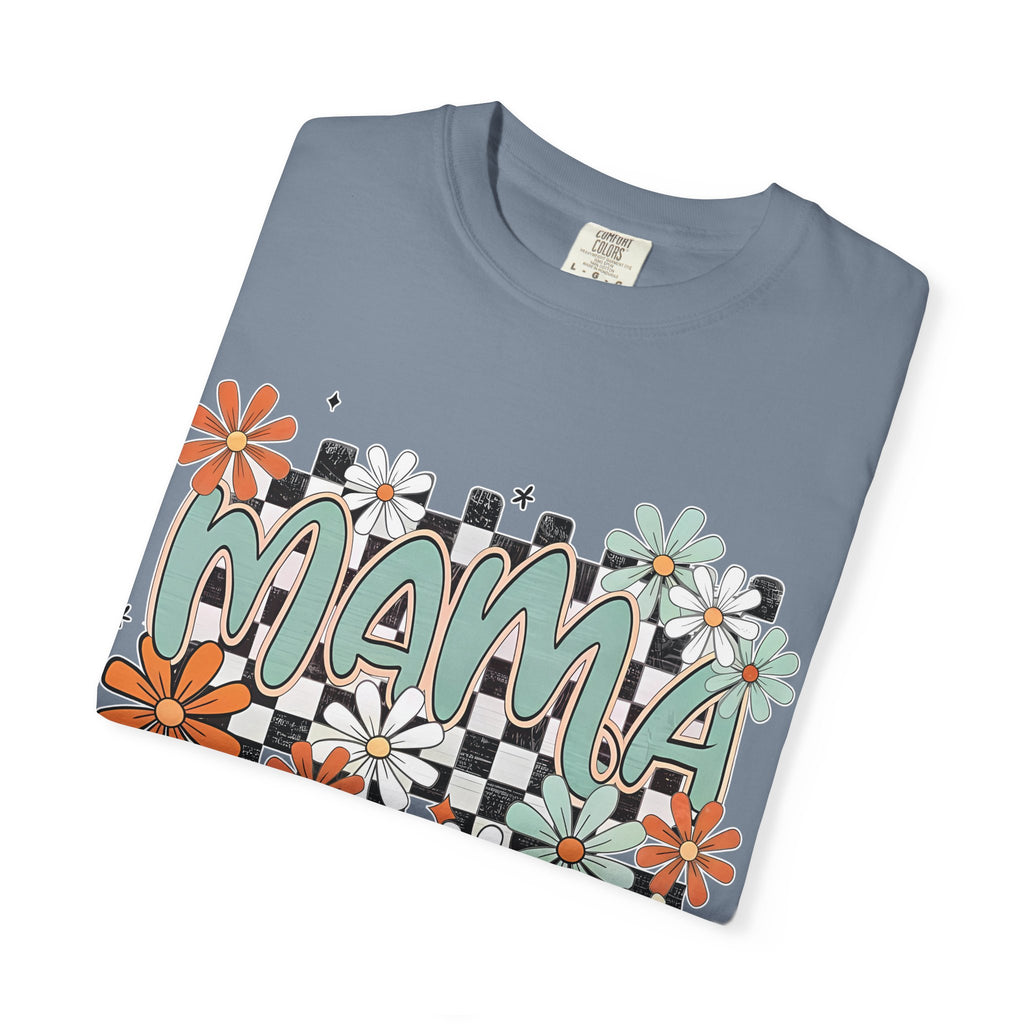 Mama Floral Graphic T-Shirt — Retro Checkerboard Mom Tee