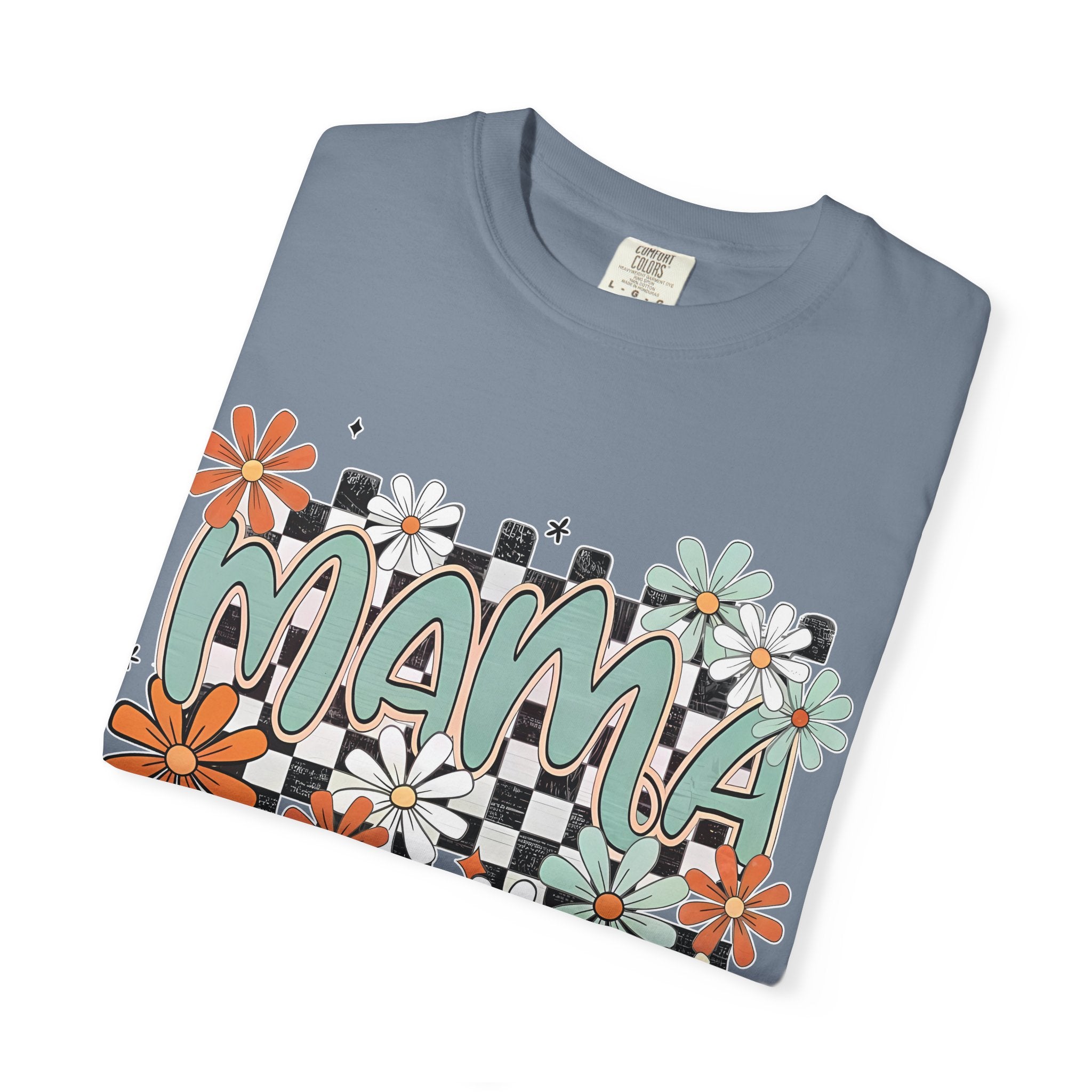 Mama Floral Graphic T-Shirt — Retro Checkerboard Mom Tee
