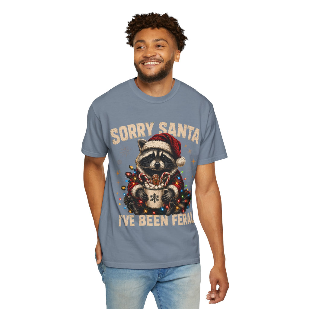 Sorry Santa I've Been Feral Cute Raccoon Christmas T-Shirt - Funny Racoon Tee