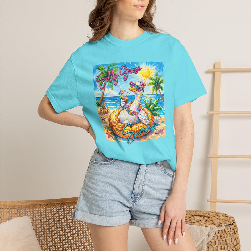 Silly Goose Summer T-Shirt - Colorful Summer Girl Tee - Beach Tee - Tropical T-Shirt - Midnight Eye, LLC